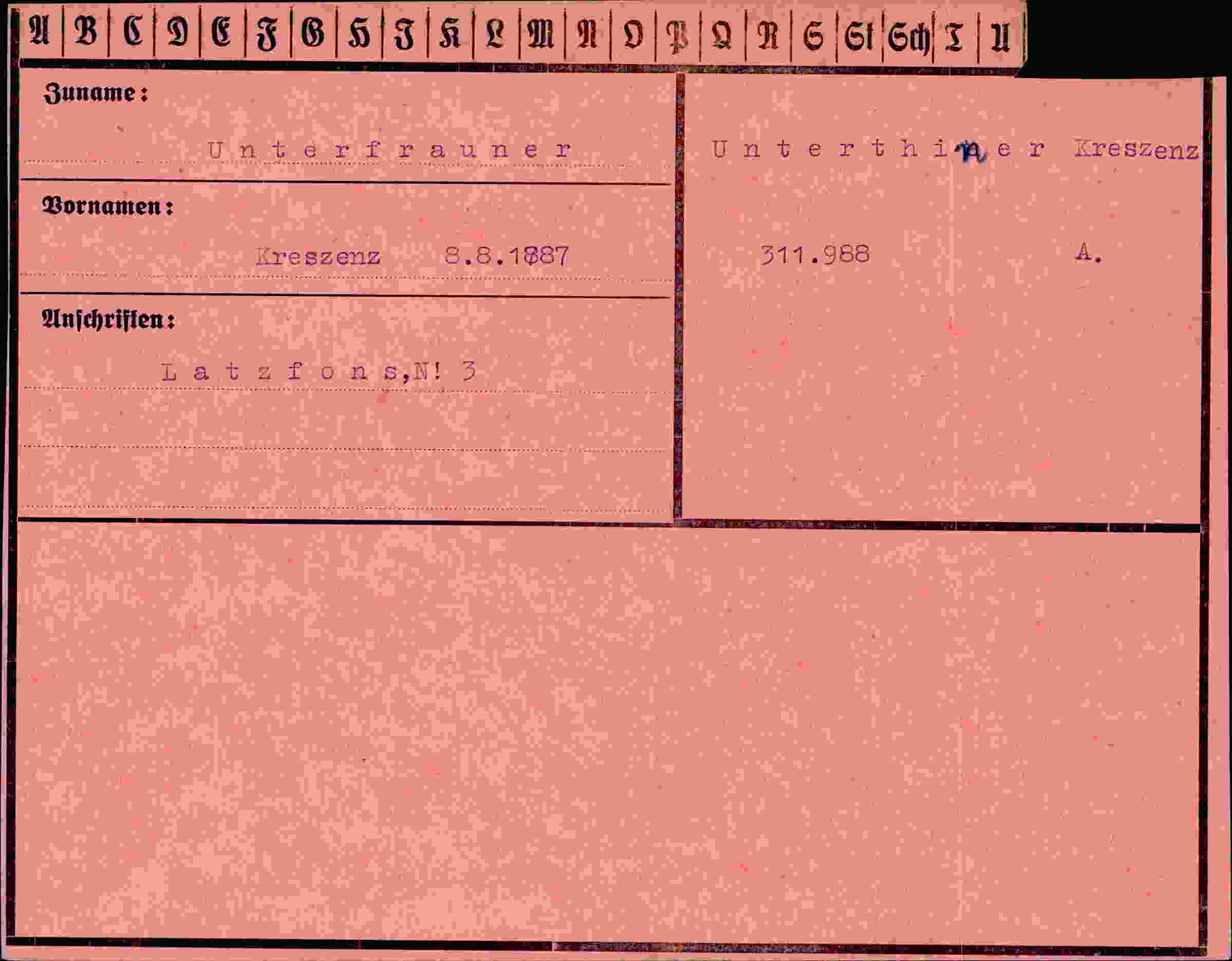 Dokument für Kreszenz Unterfrauner