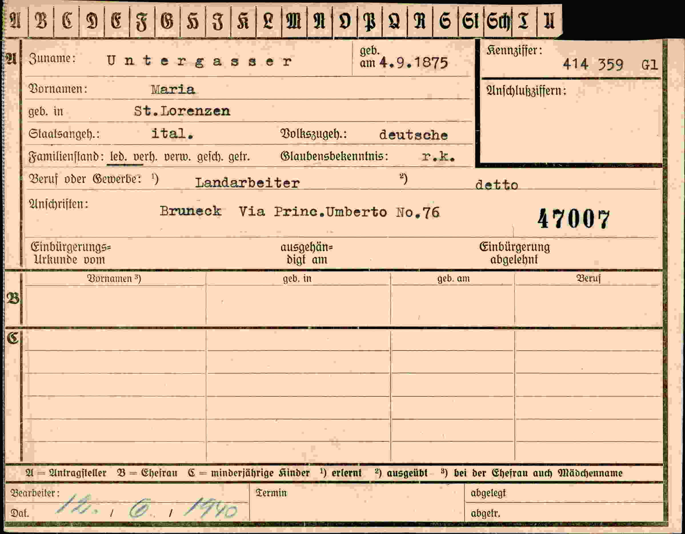 Vorderseite des Dokuments