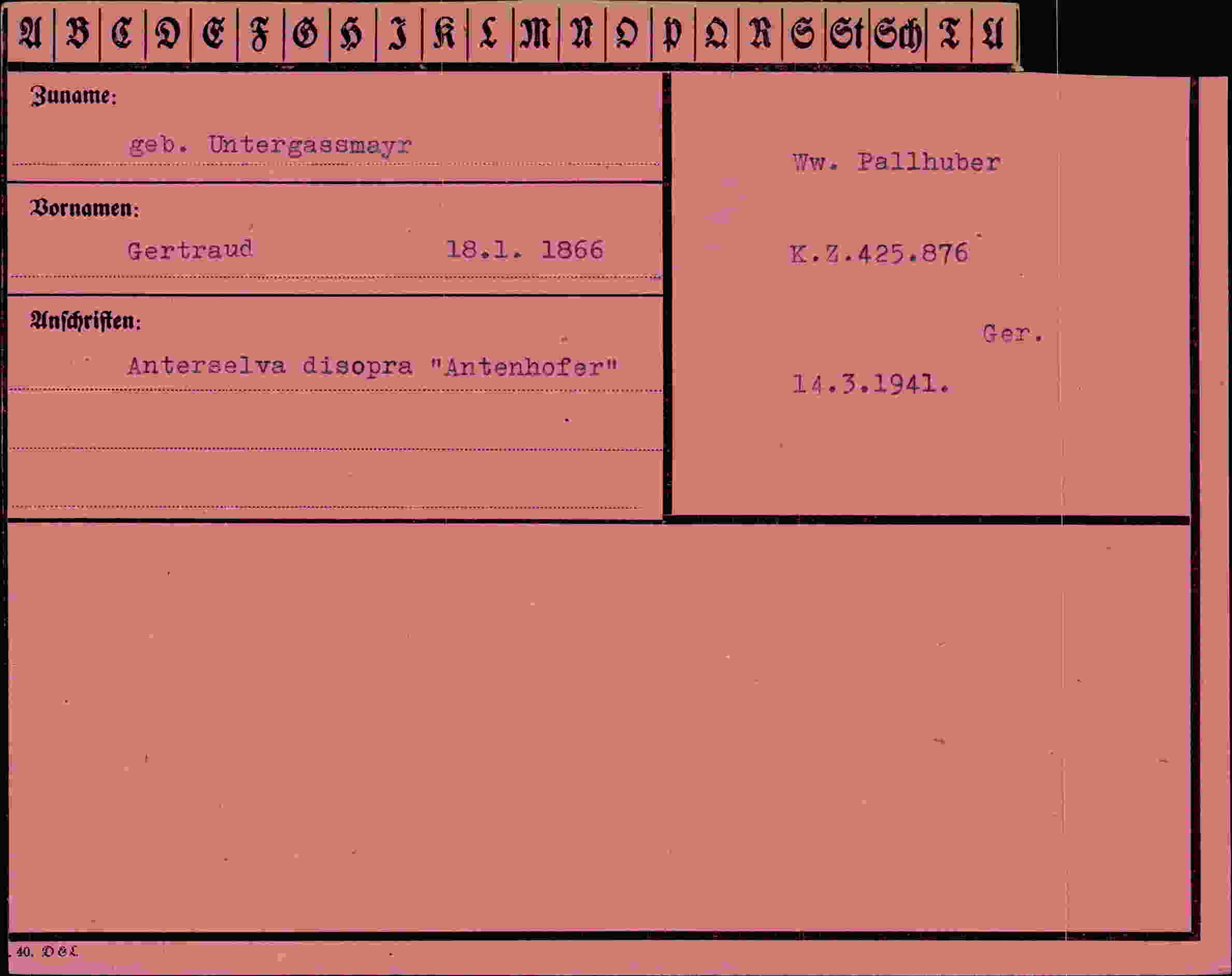 Dokument für Gertraud Untergassmayr