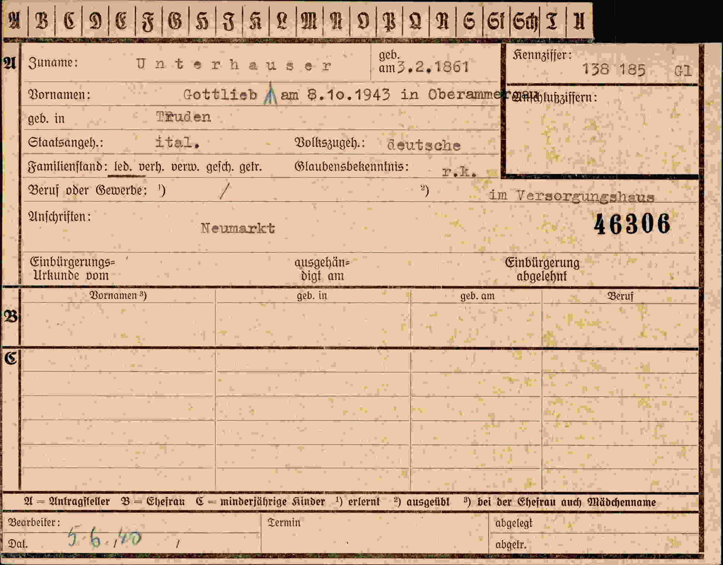 Dokument für Gottlieb Unterhauser