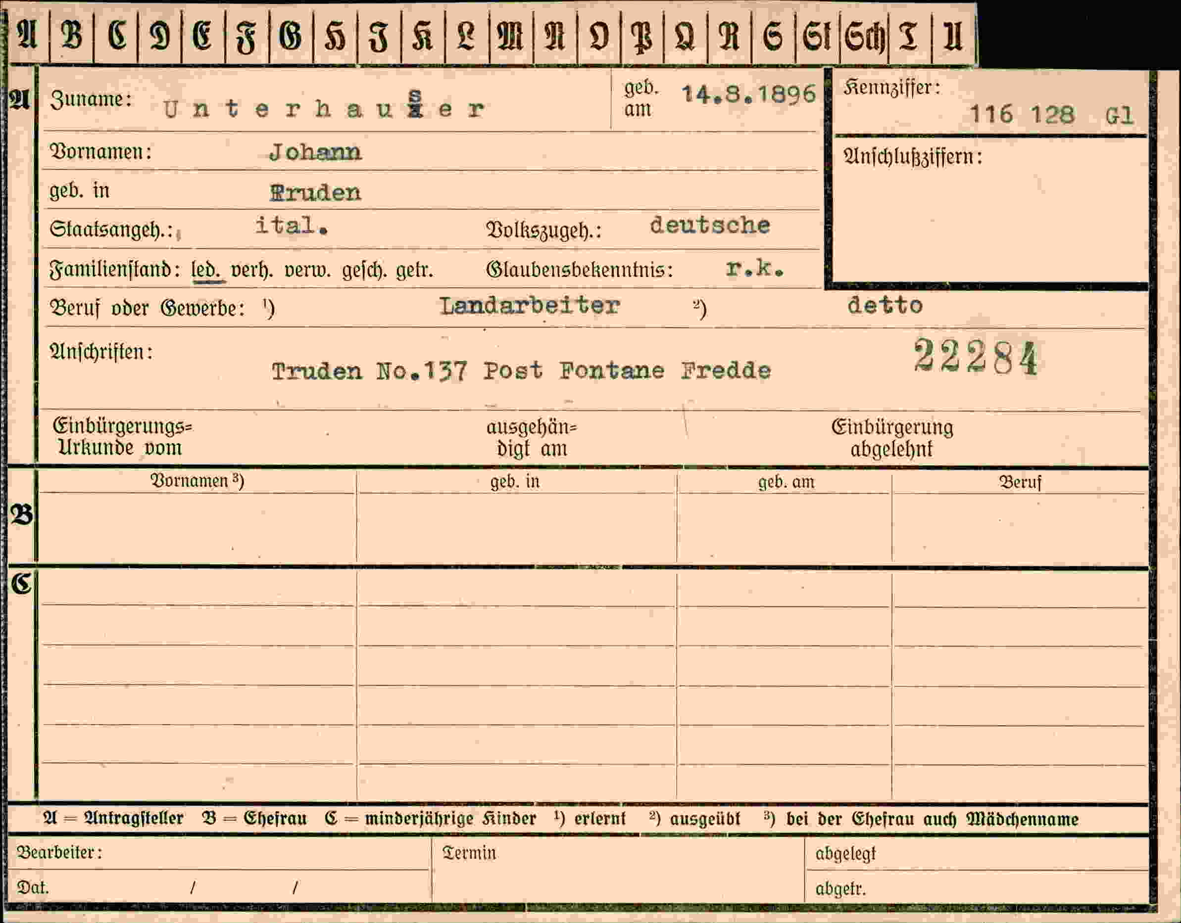 Dokument für Johann Unterhauser