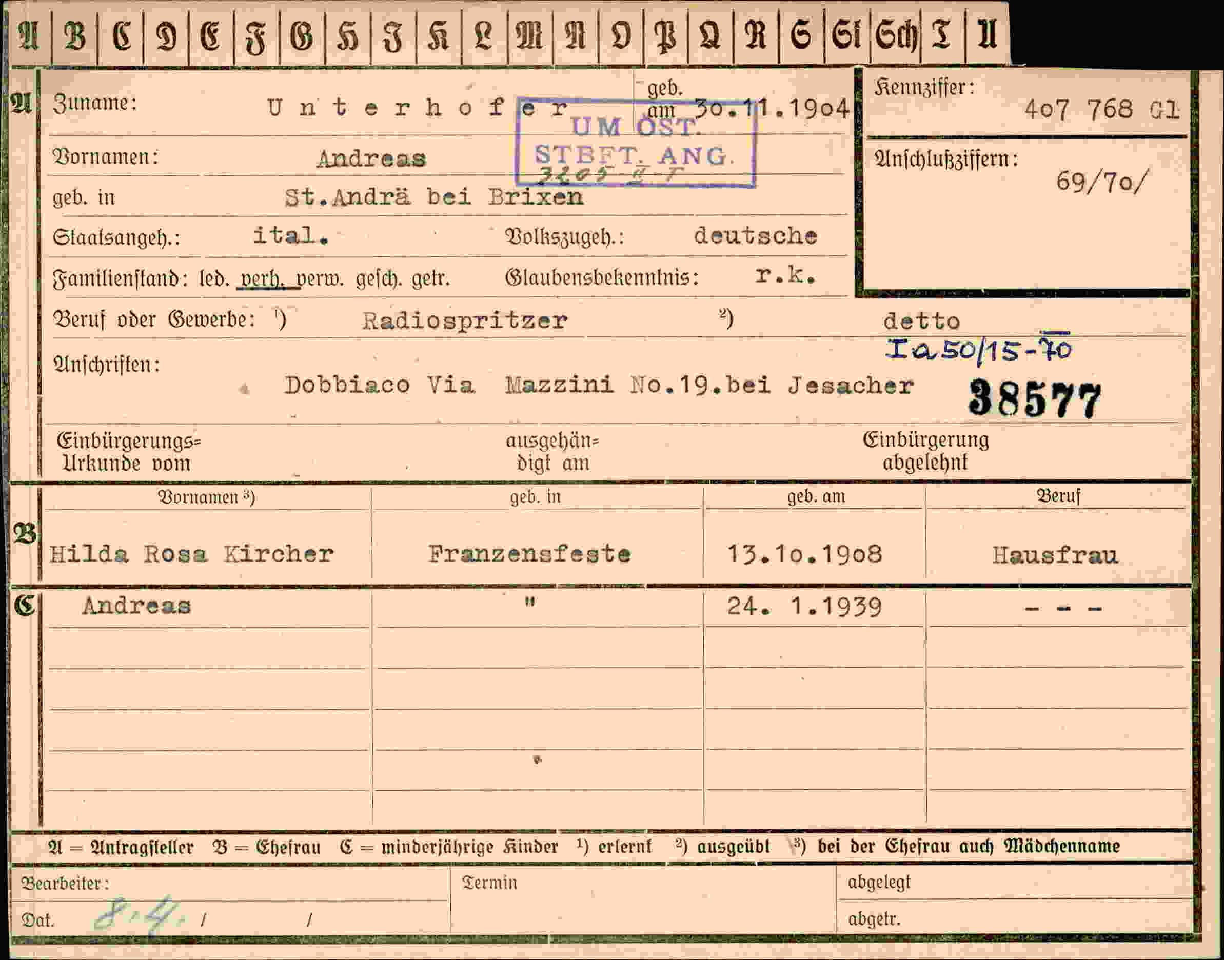 Dokument für Andreas Unterhofer