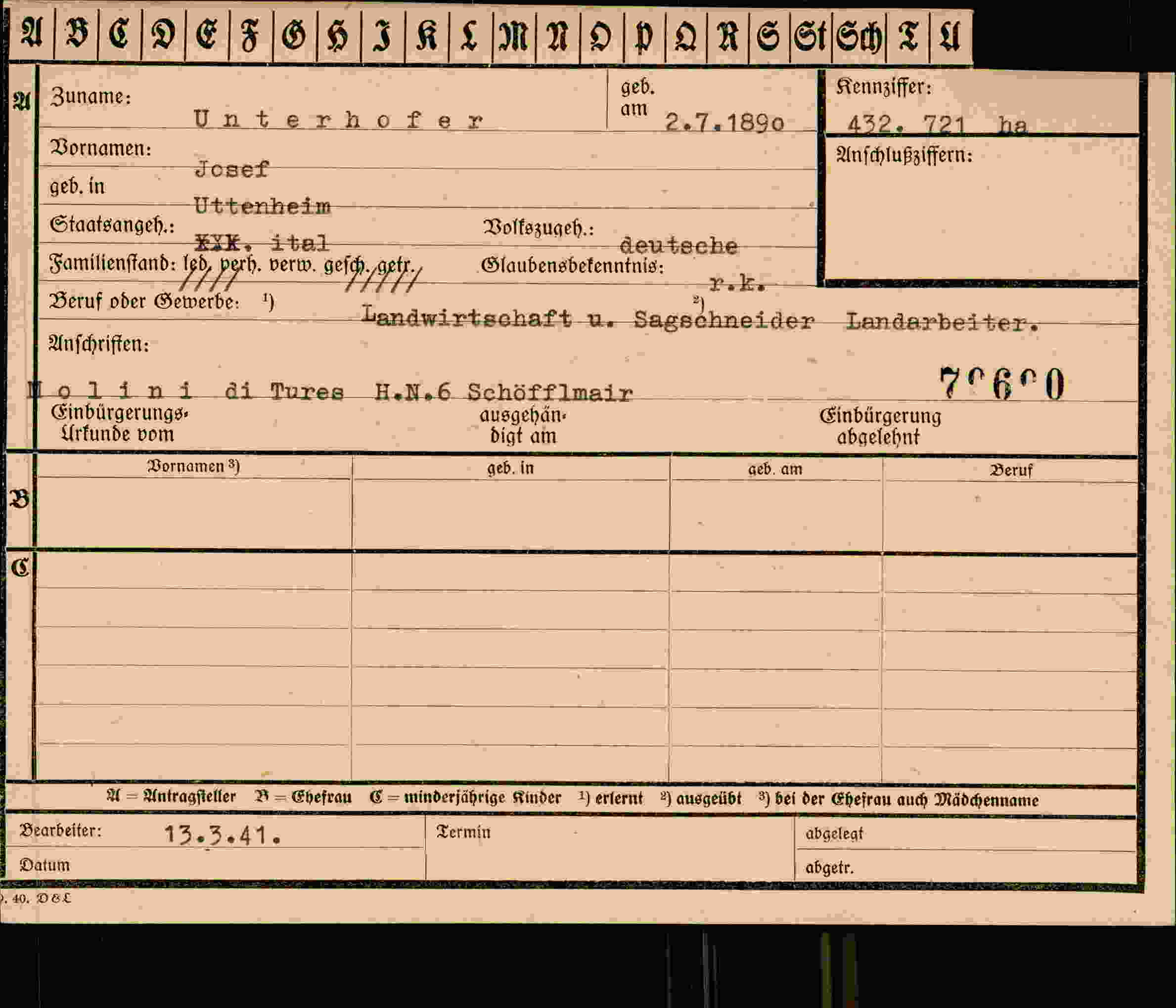Vorderseite des Dokuments