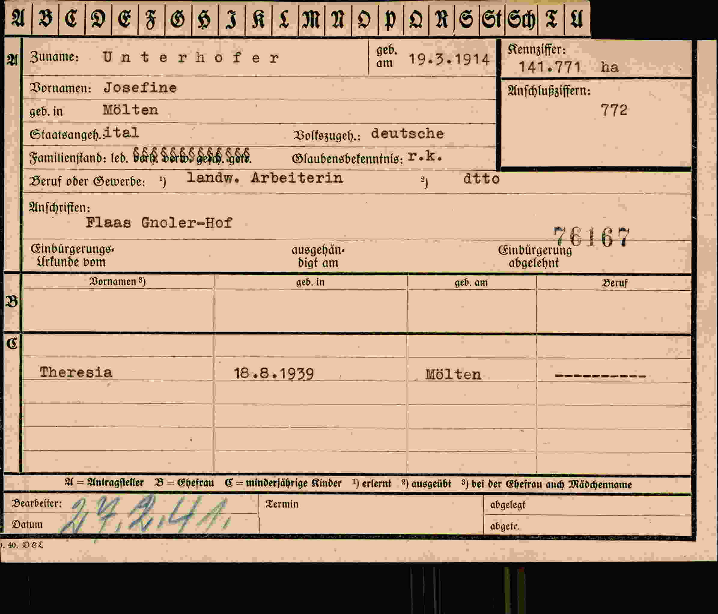 Vorderseite des Dokuments