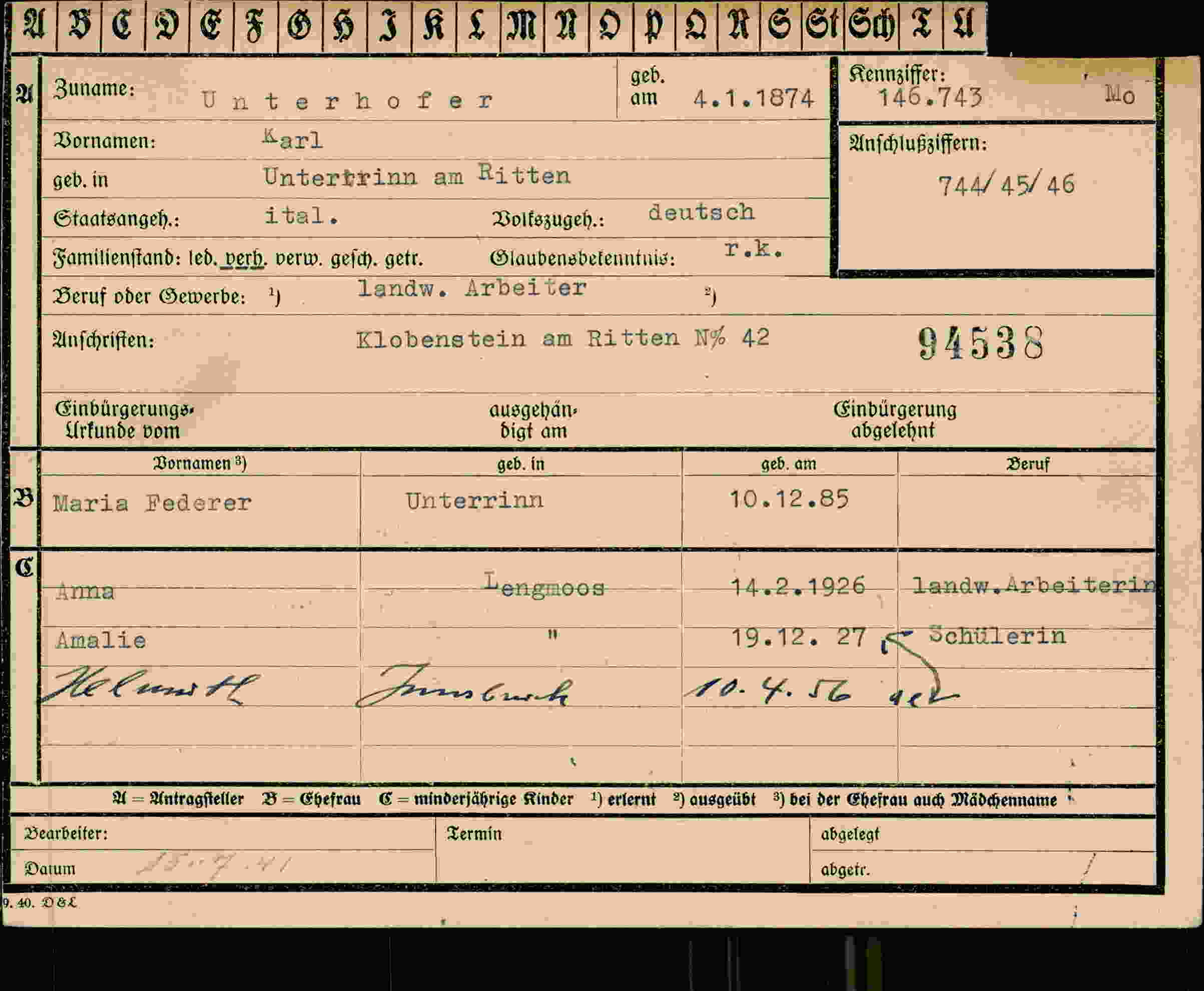 Vorderseite des Dokuments