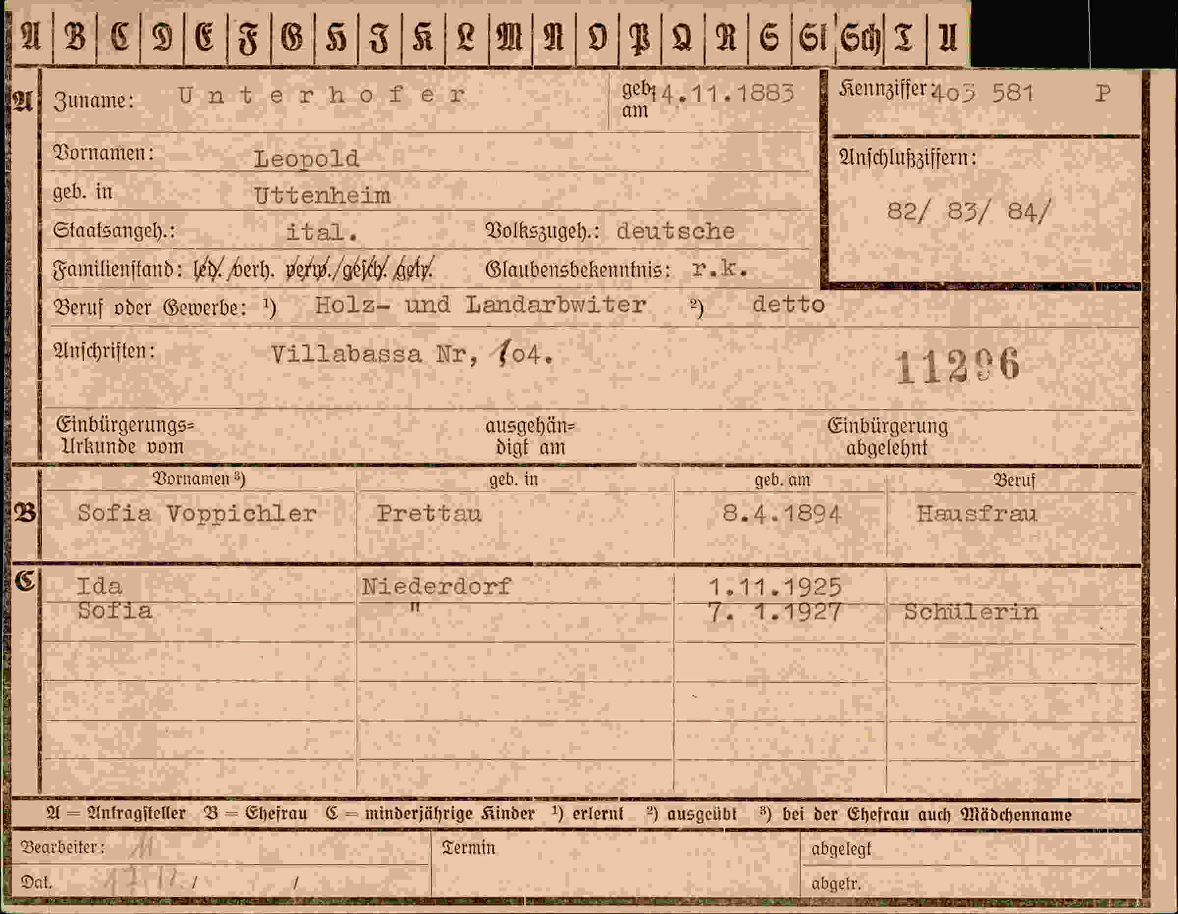 Dokument für Leopold Unterhofer