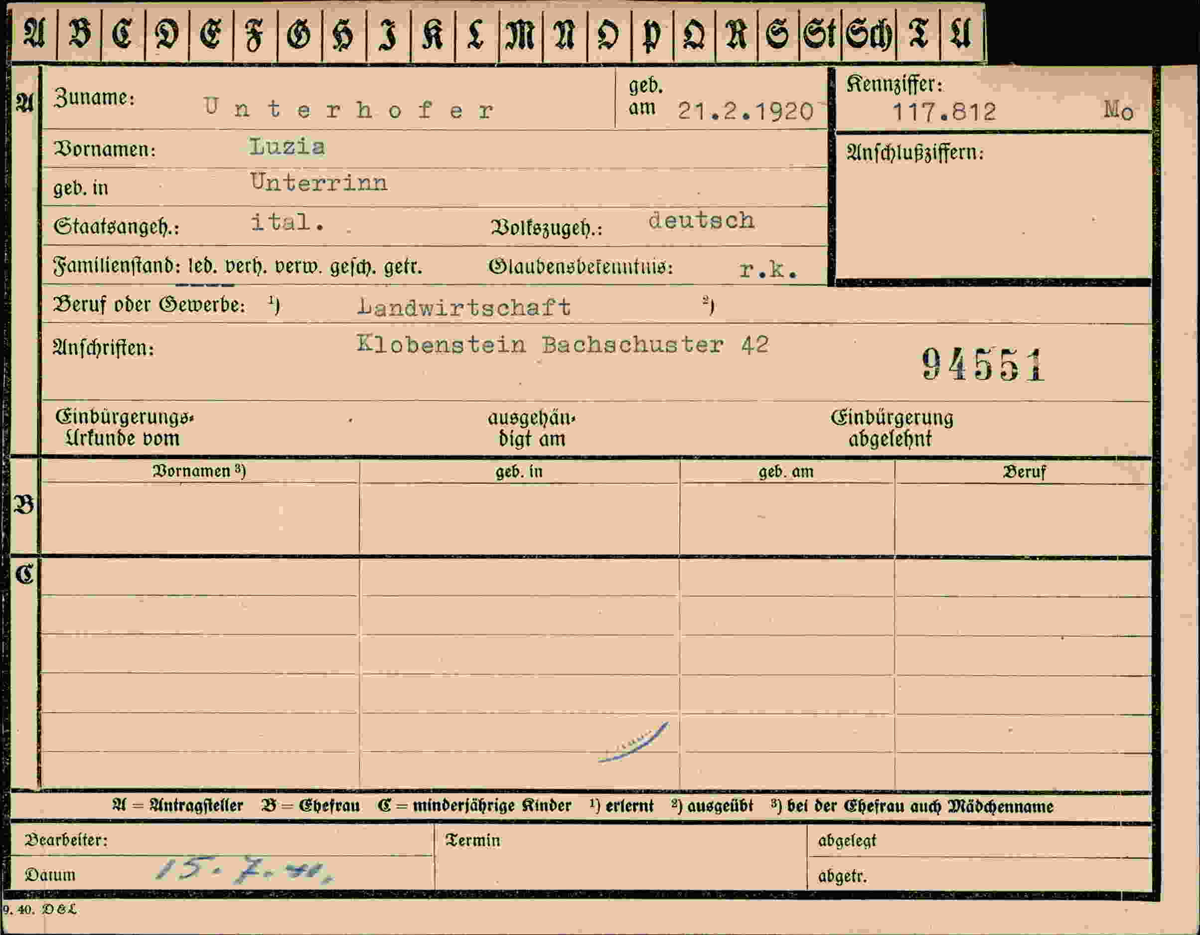Dokument für Luzia Unterhofer