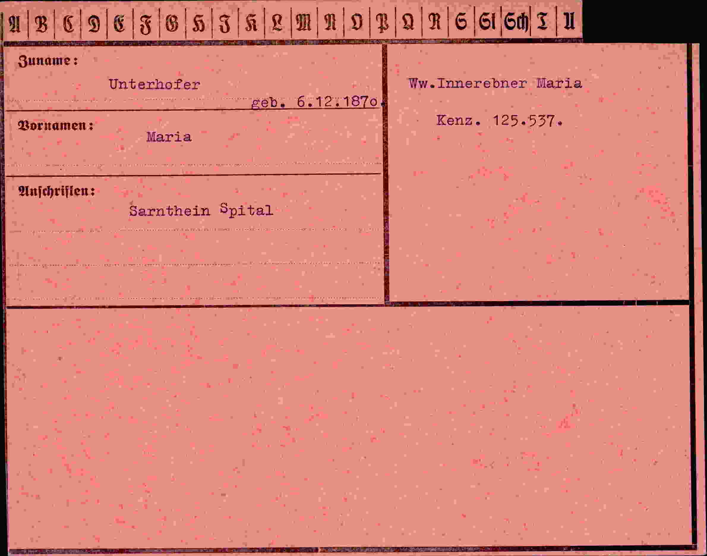Dokument für Maria Unterhofer