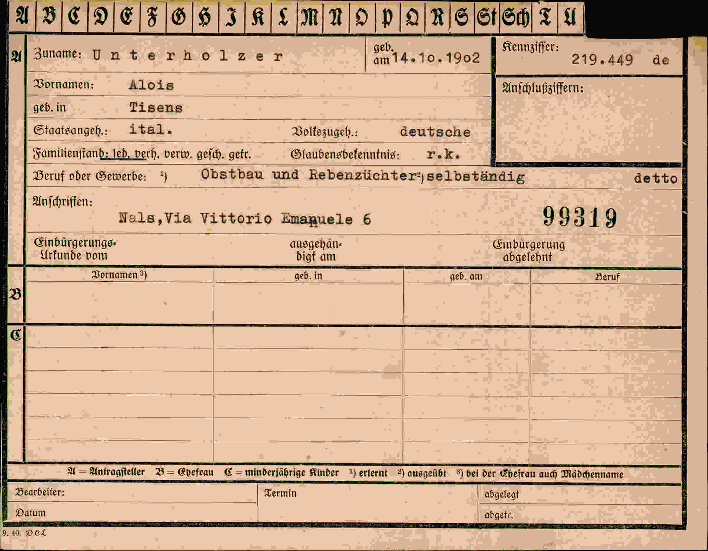 Dokument für Alois Unterholzer