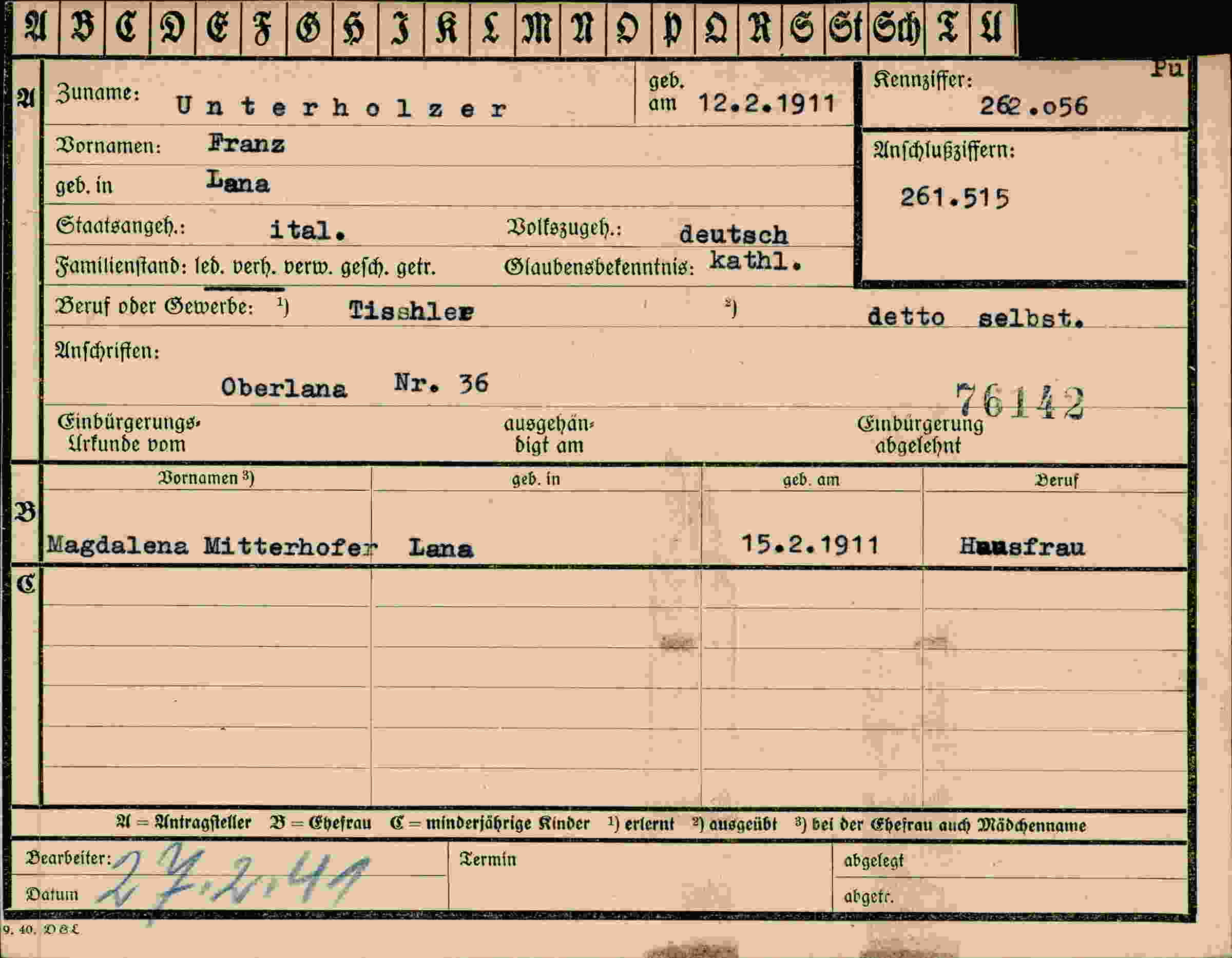 Dokument für Franz Unterholzer