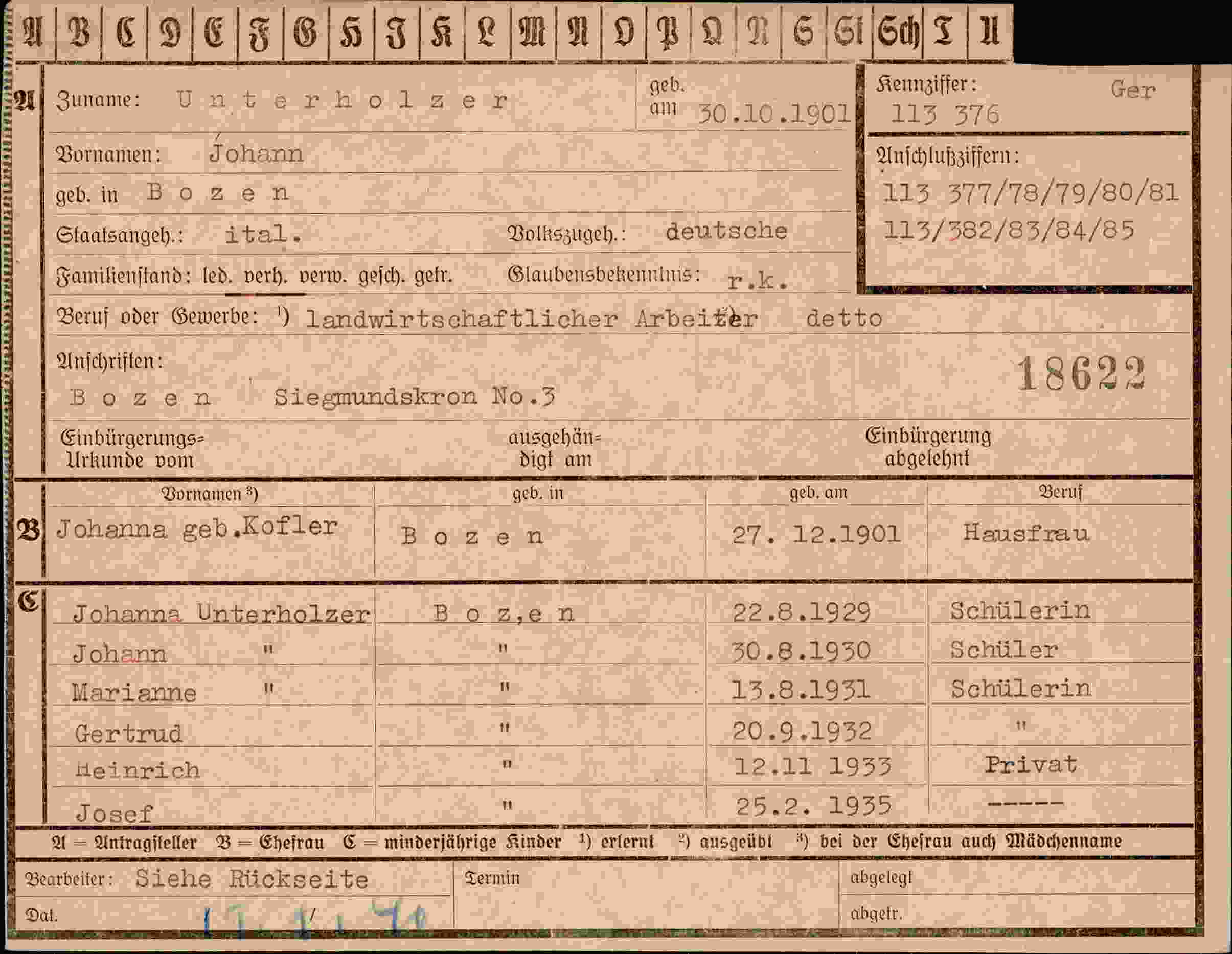 Vorderseite des Dokuments