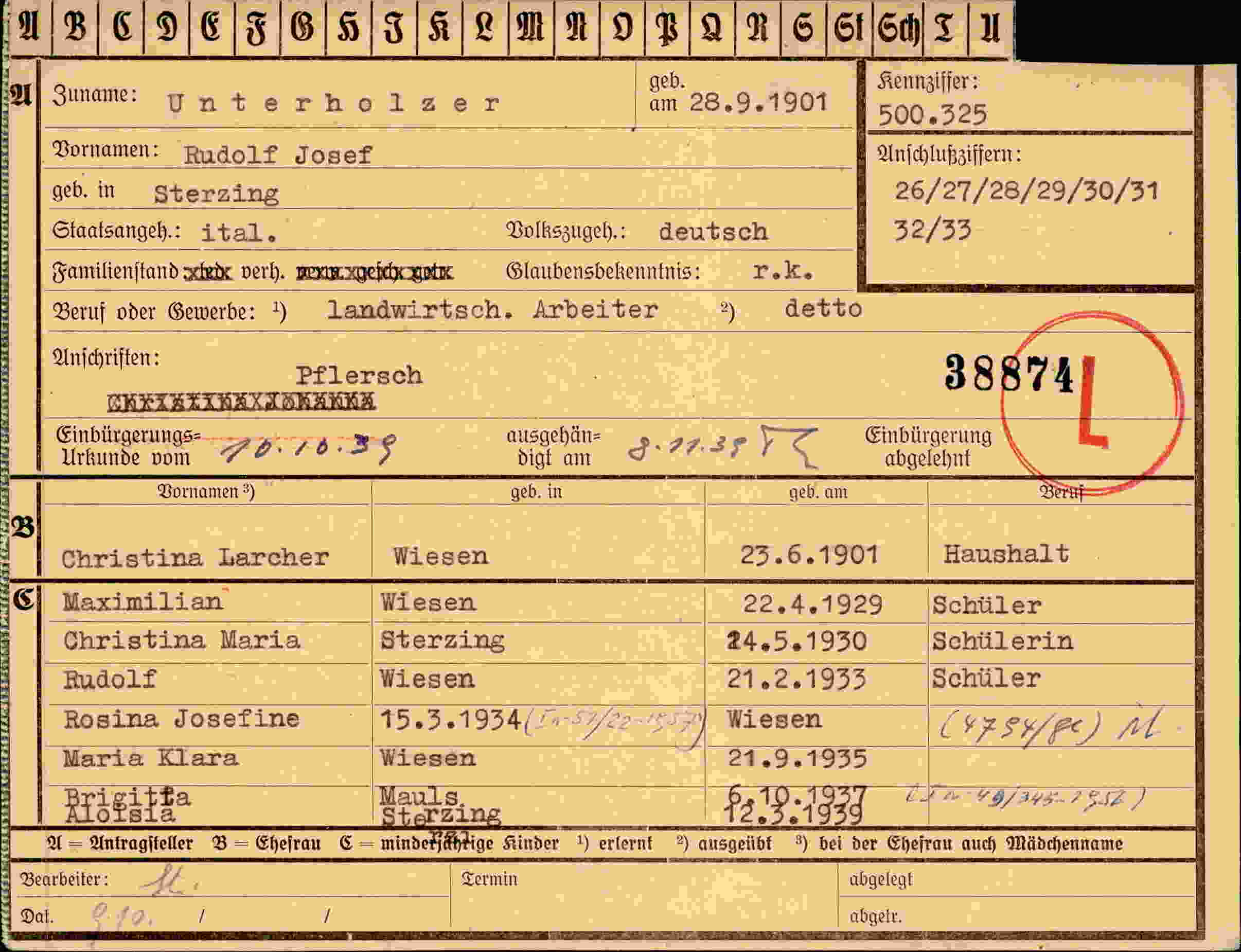 Dokument für Rudolf Josef Unterholzer