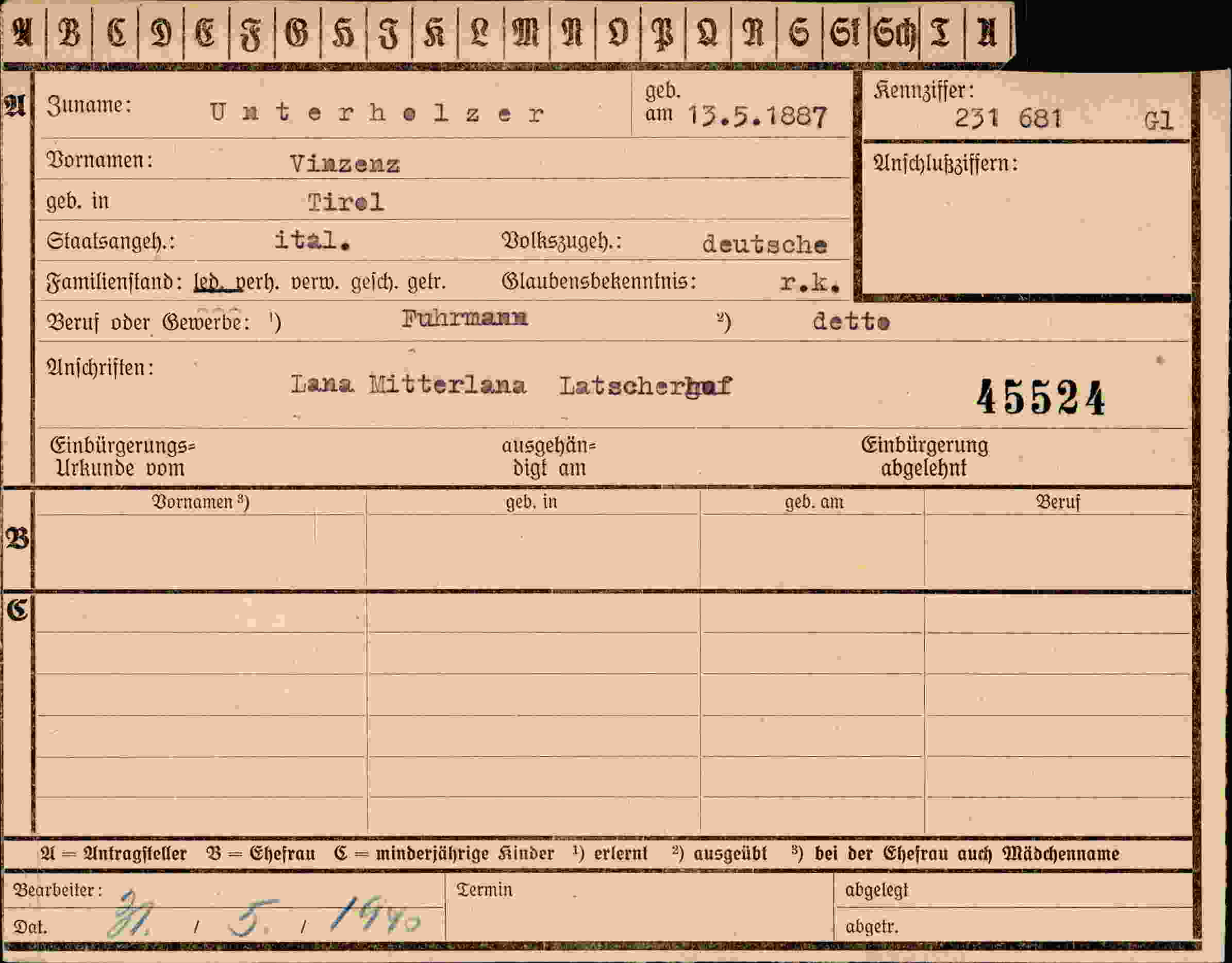 Dokument für Vinzenz Unterholzer