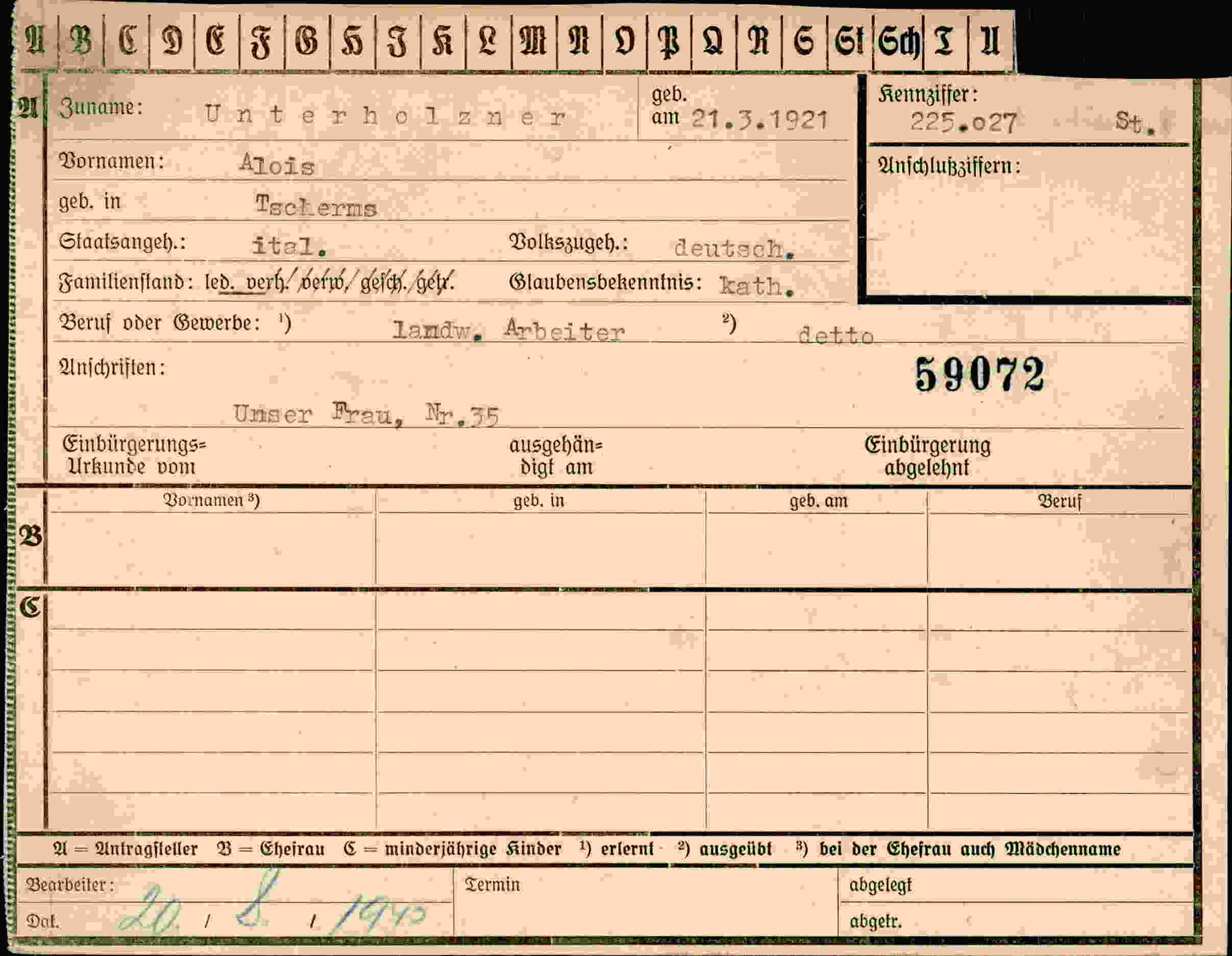 Dokument für Alois Unterholzner