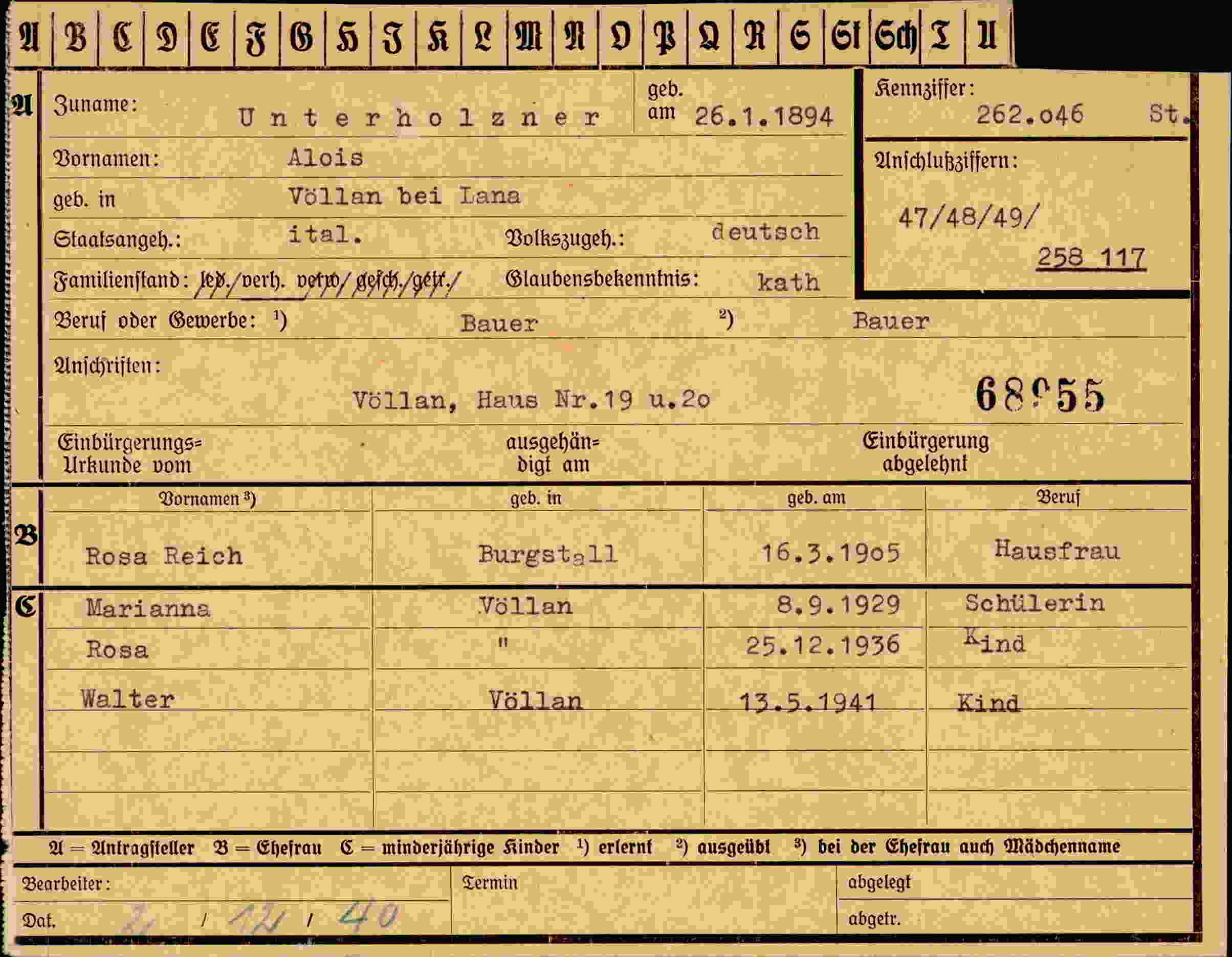 Dokument für Alois Unterholzner