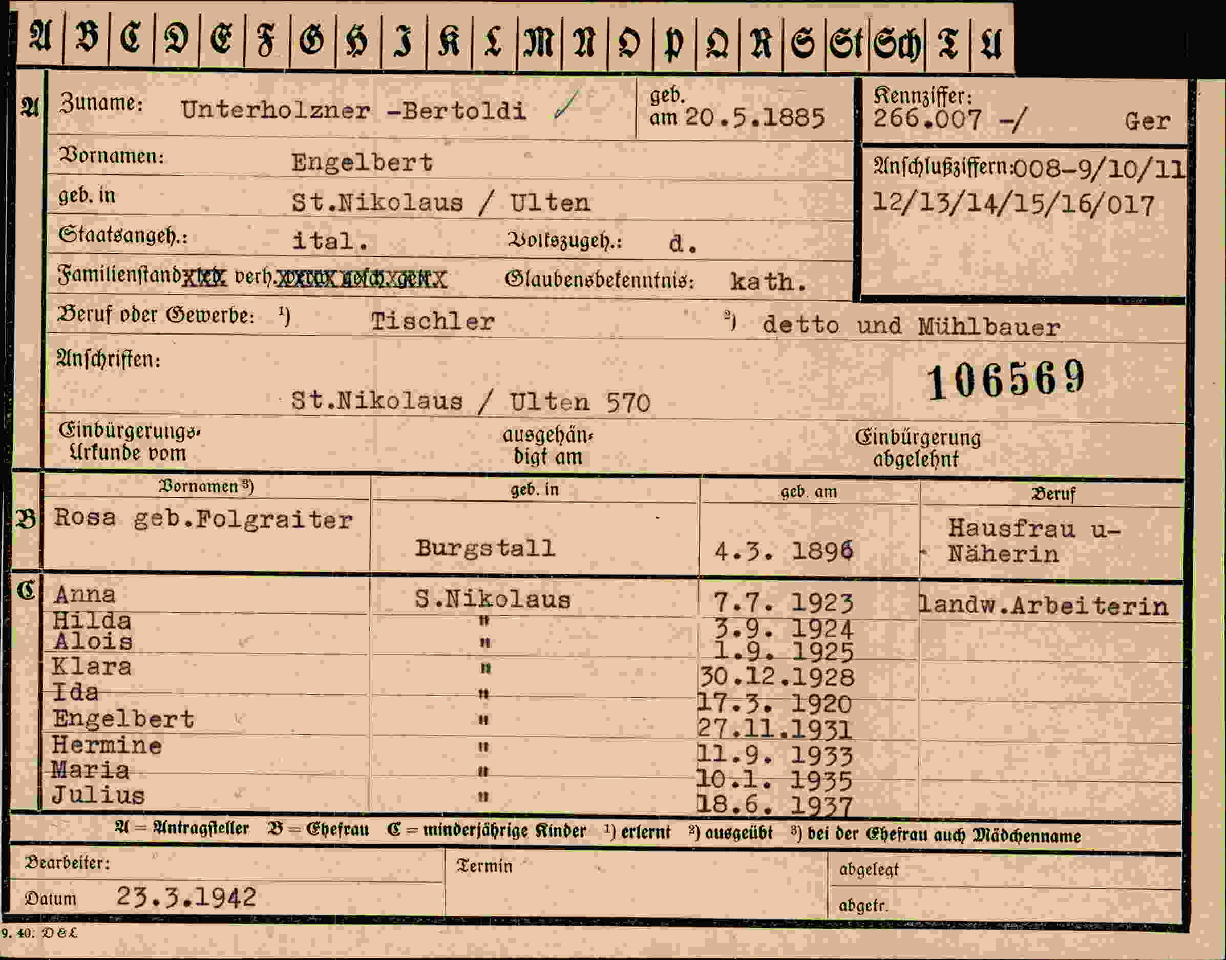 Dokument für Engelbert Unterholzner Bertoldi
