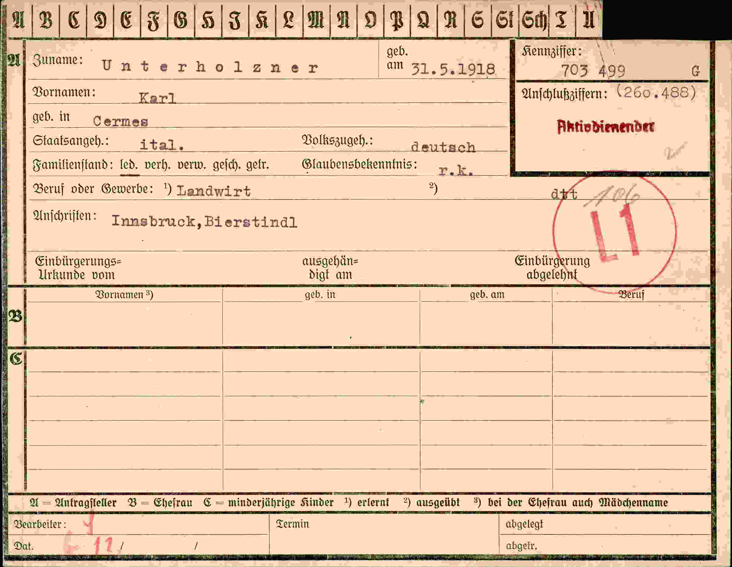 Vorderseite des Dokuments