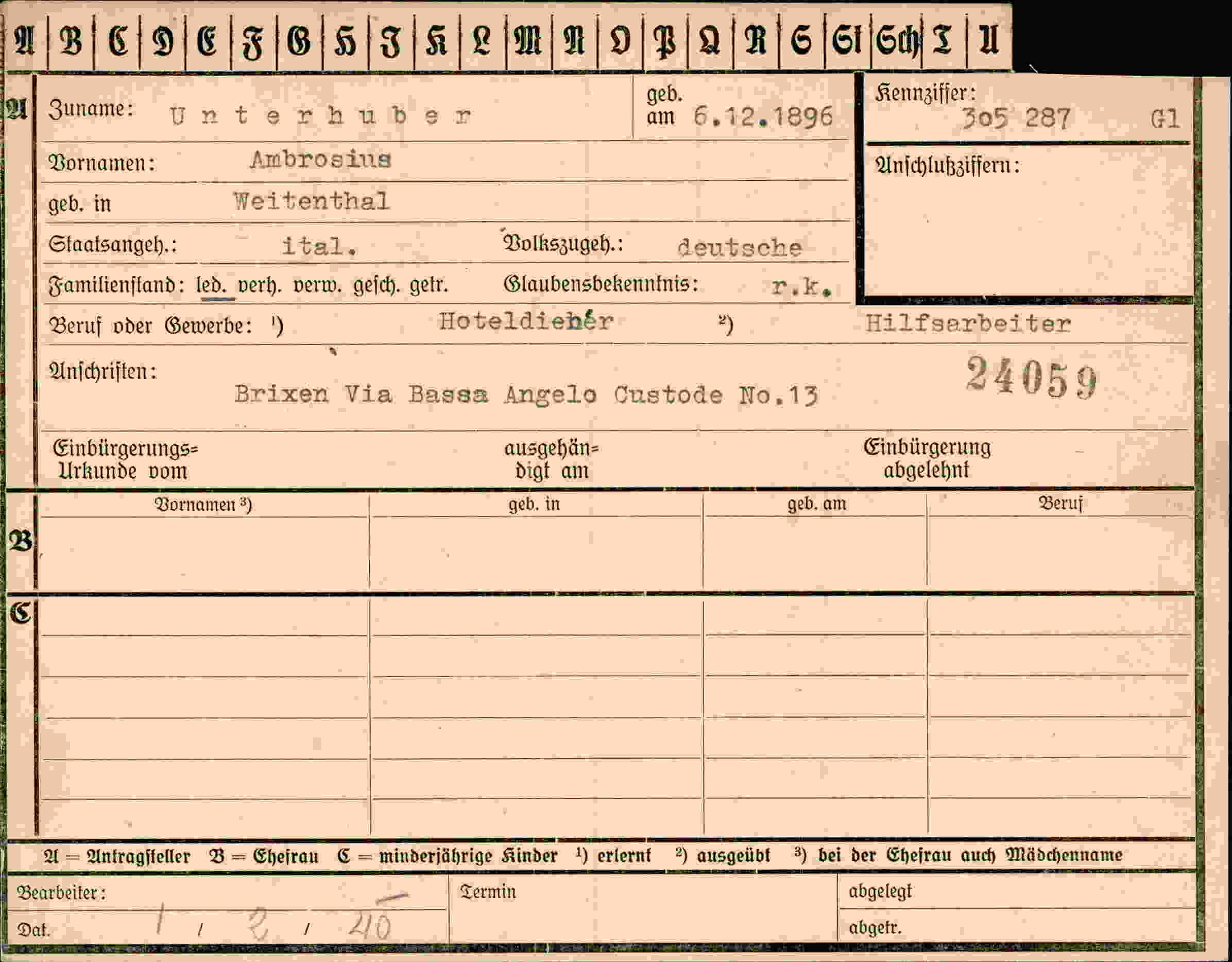 Dokument für Ambrosius Unterhuber