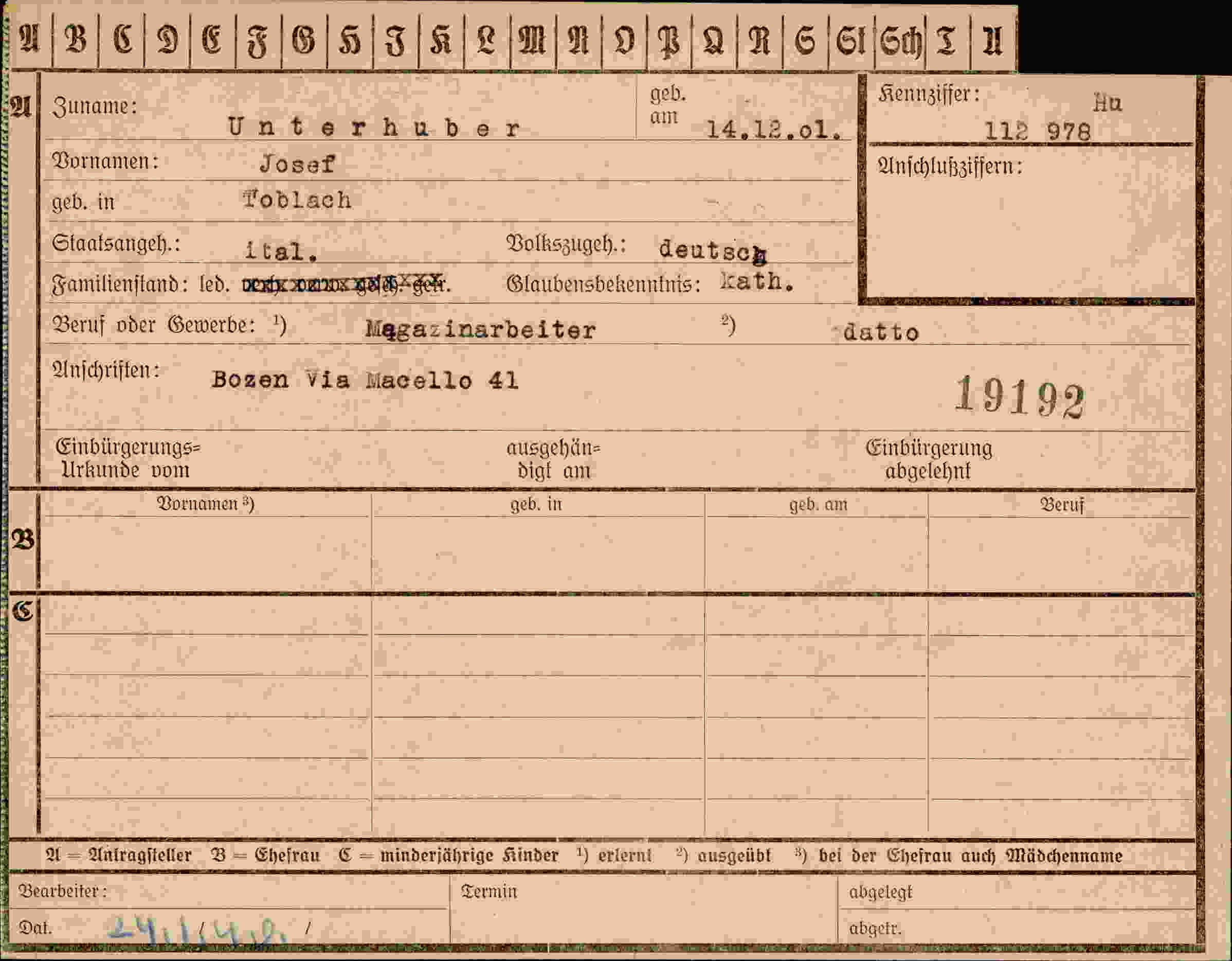 Dokument für Josef Unterhuber