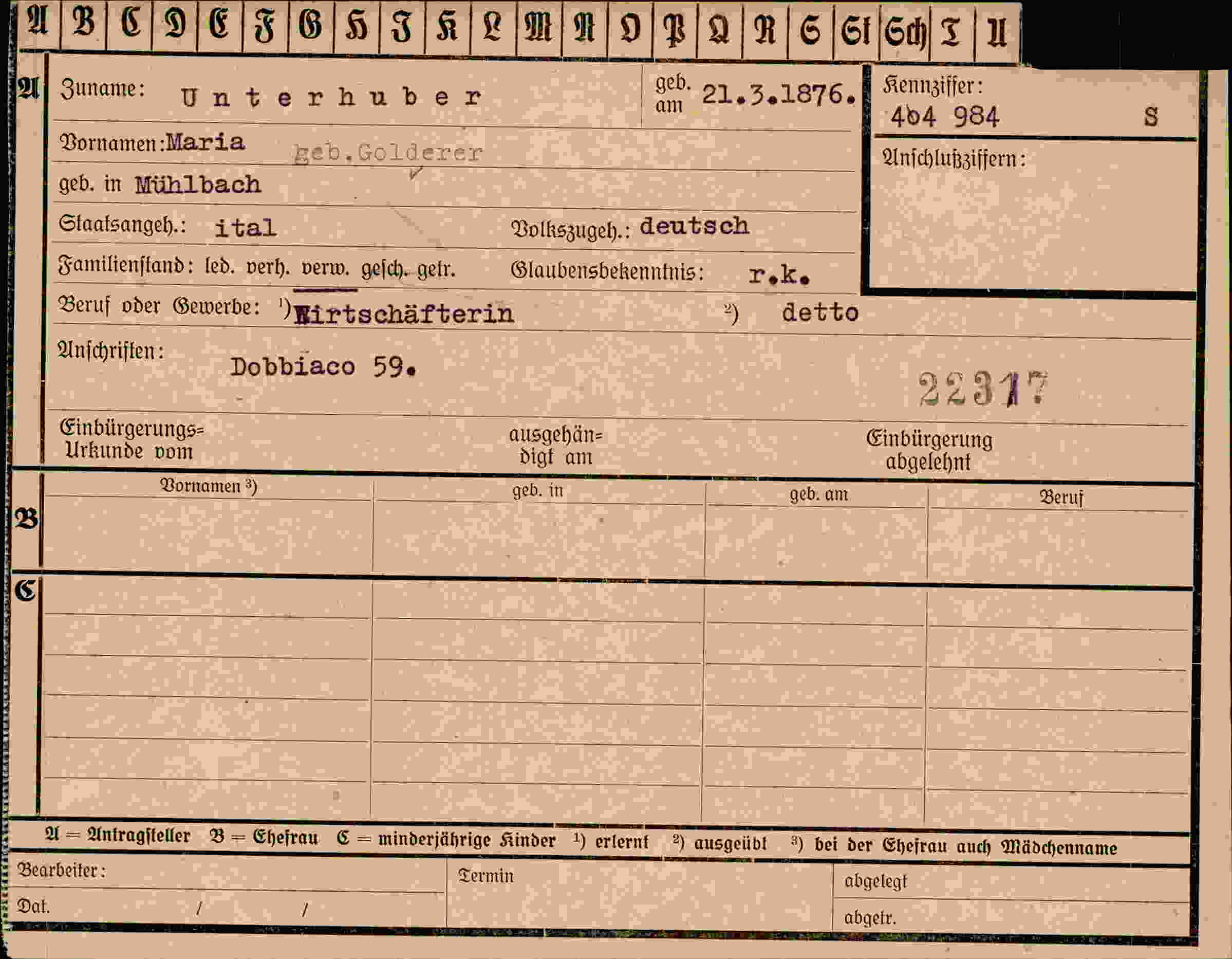 Dokument für Maria Unterhuber