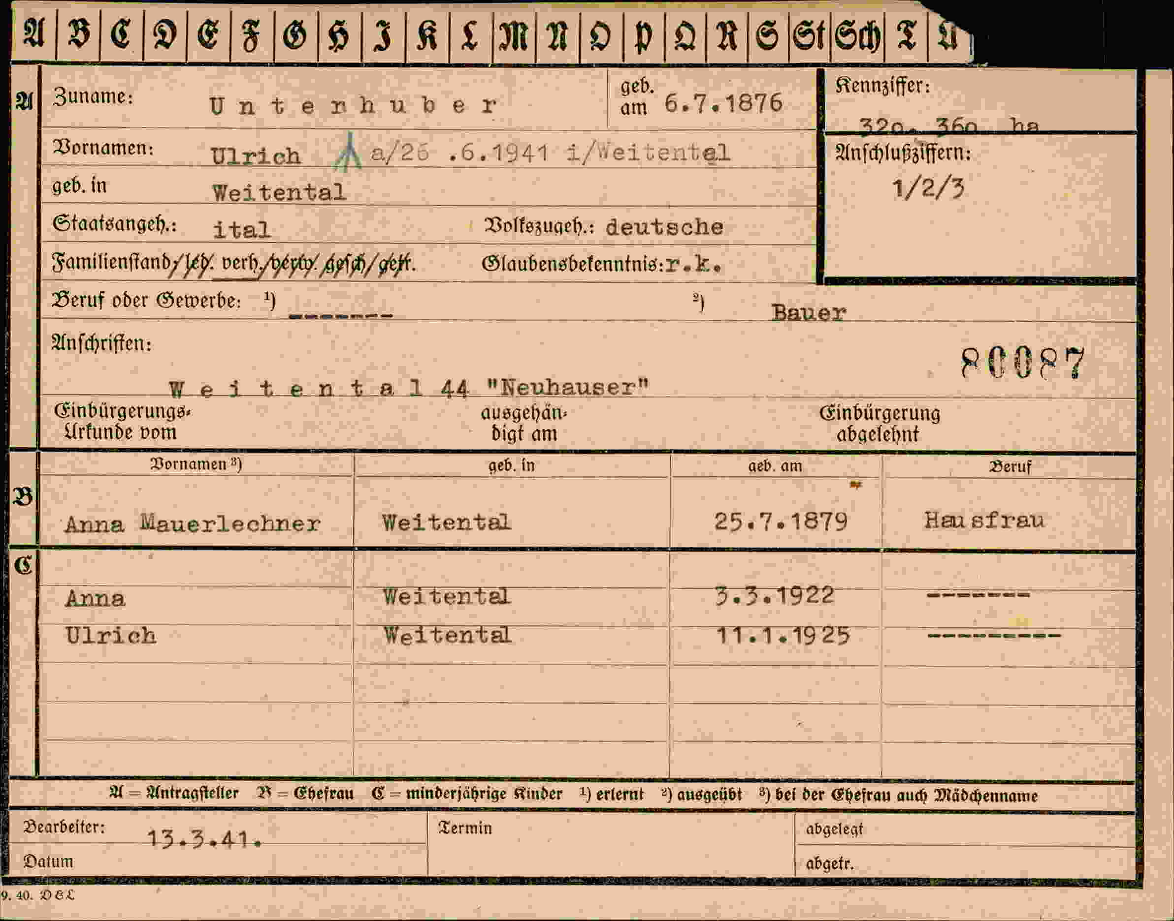Vorderseite des Dokuments
