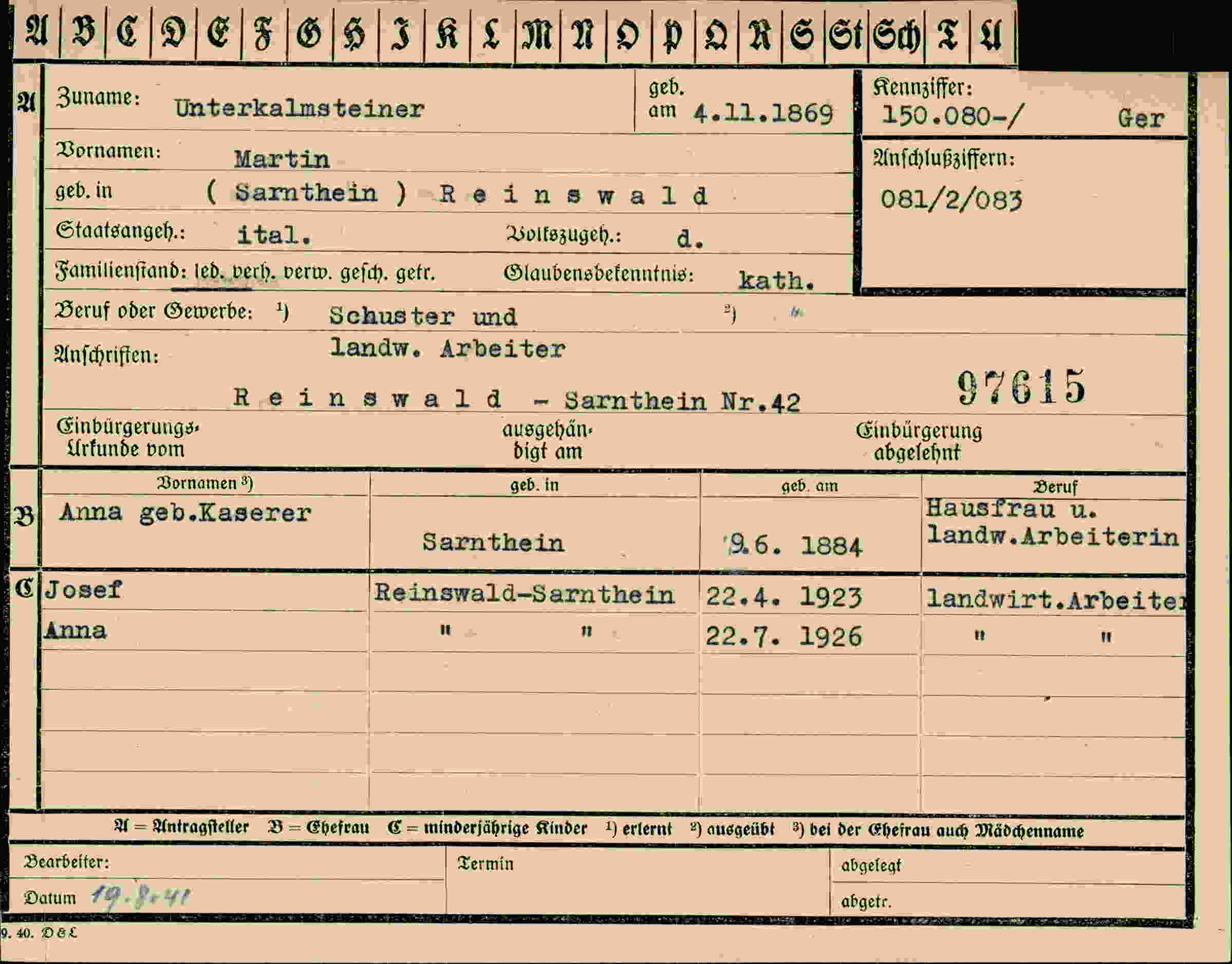 Vorderseite des Dokuments