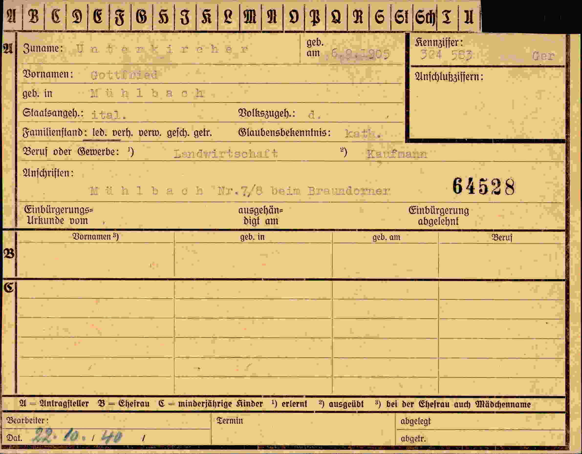 Dokument für Gottfried Unterkirchen