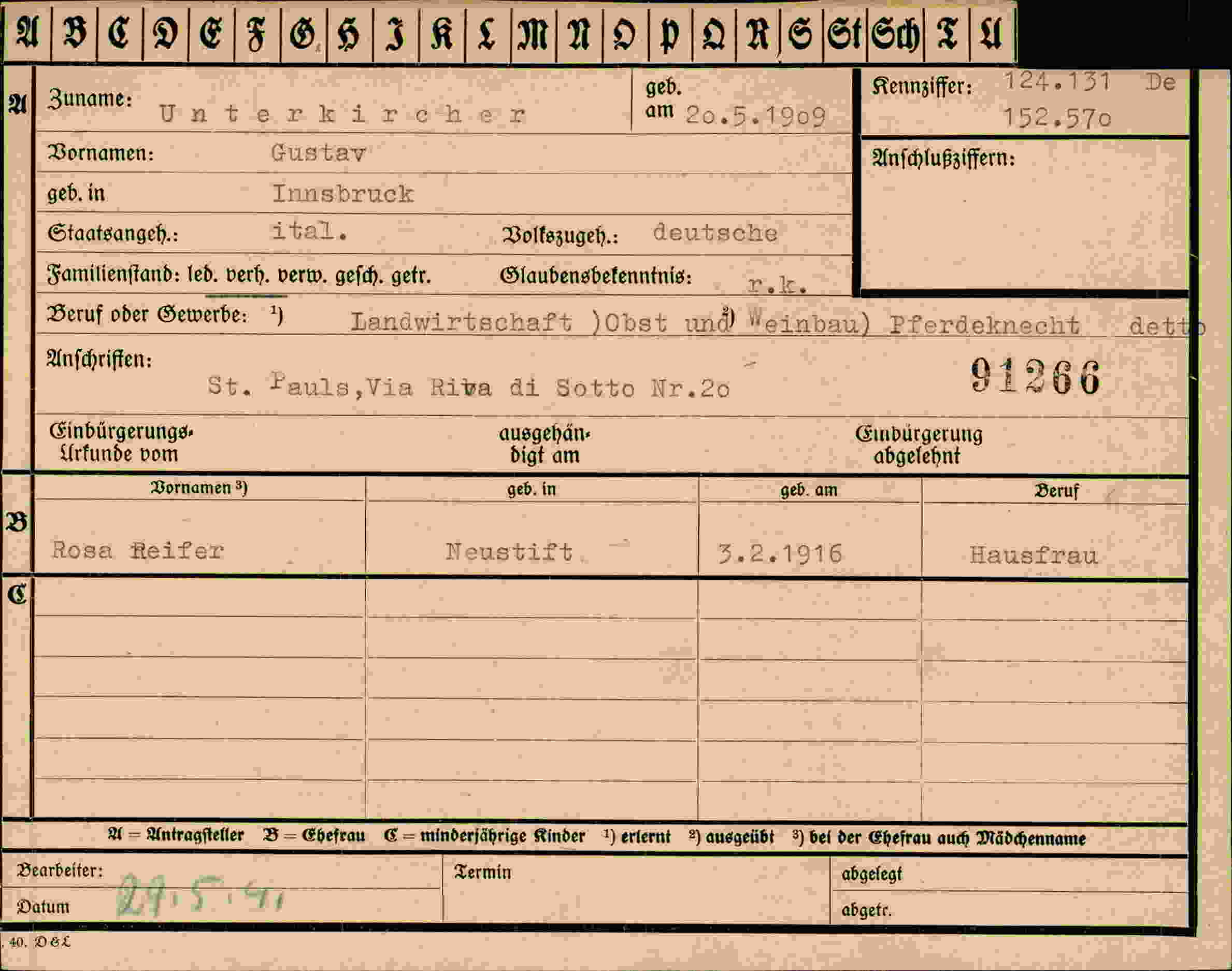 Dokument für Gustav Unterkircher