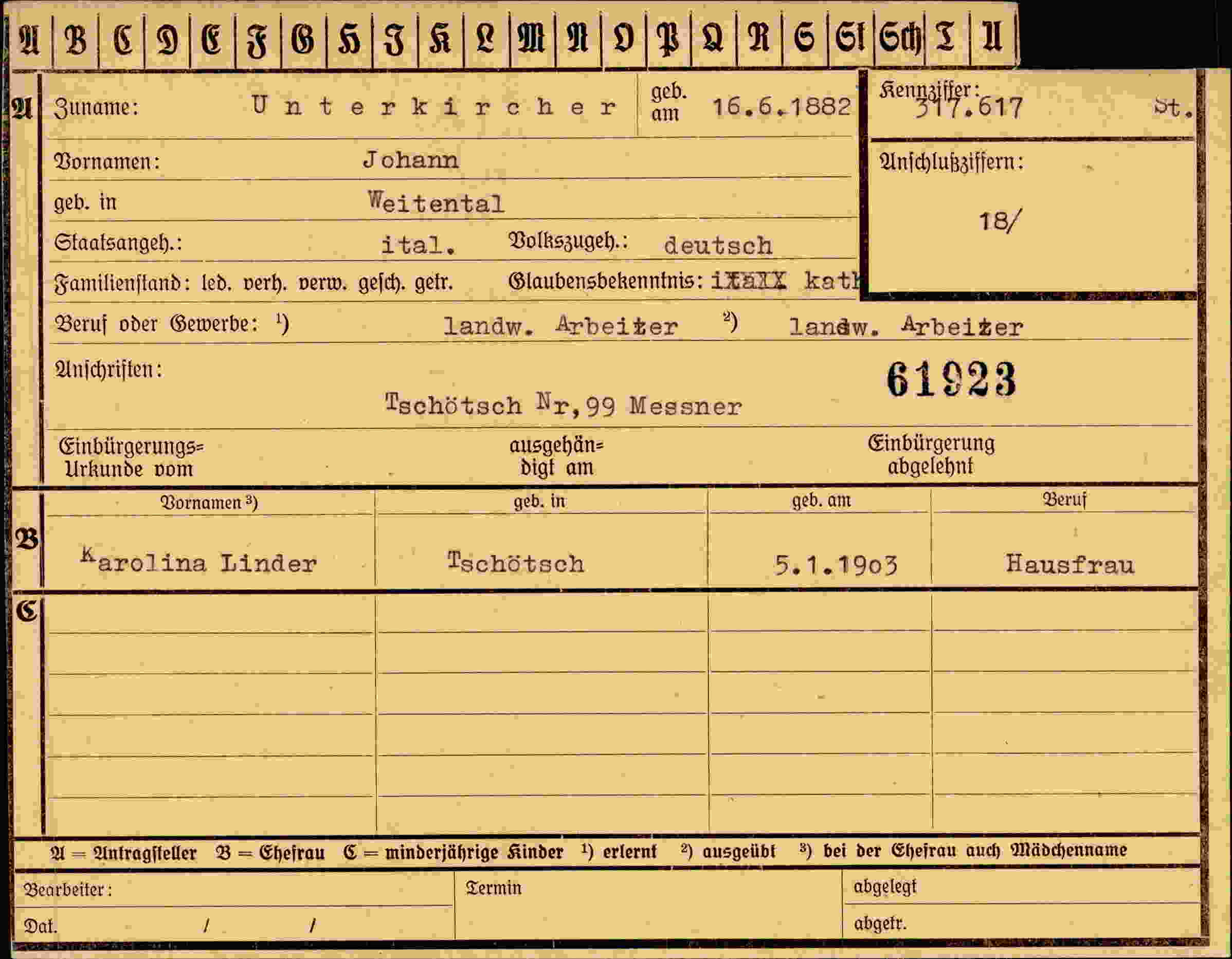 Dokument für Johann Unterkircher