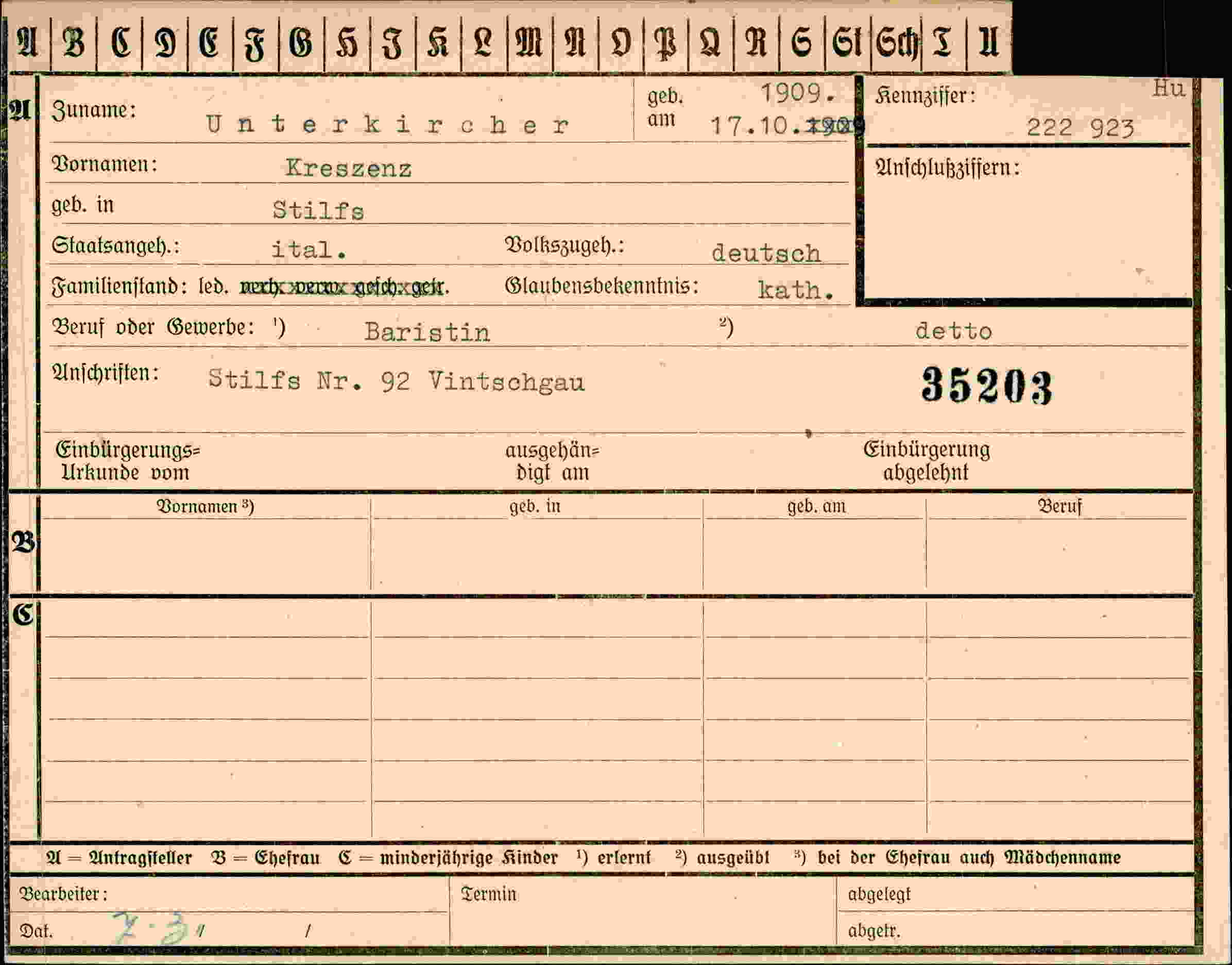Dokument für Kreszenz Unterkirchen