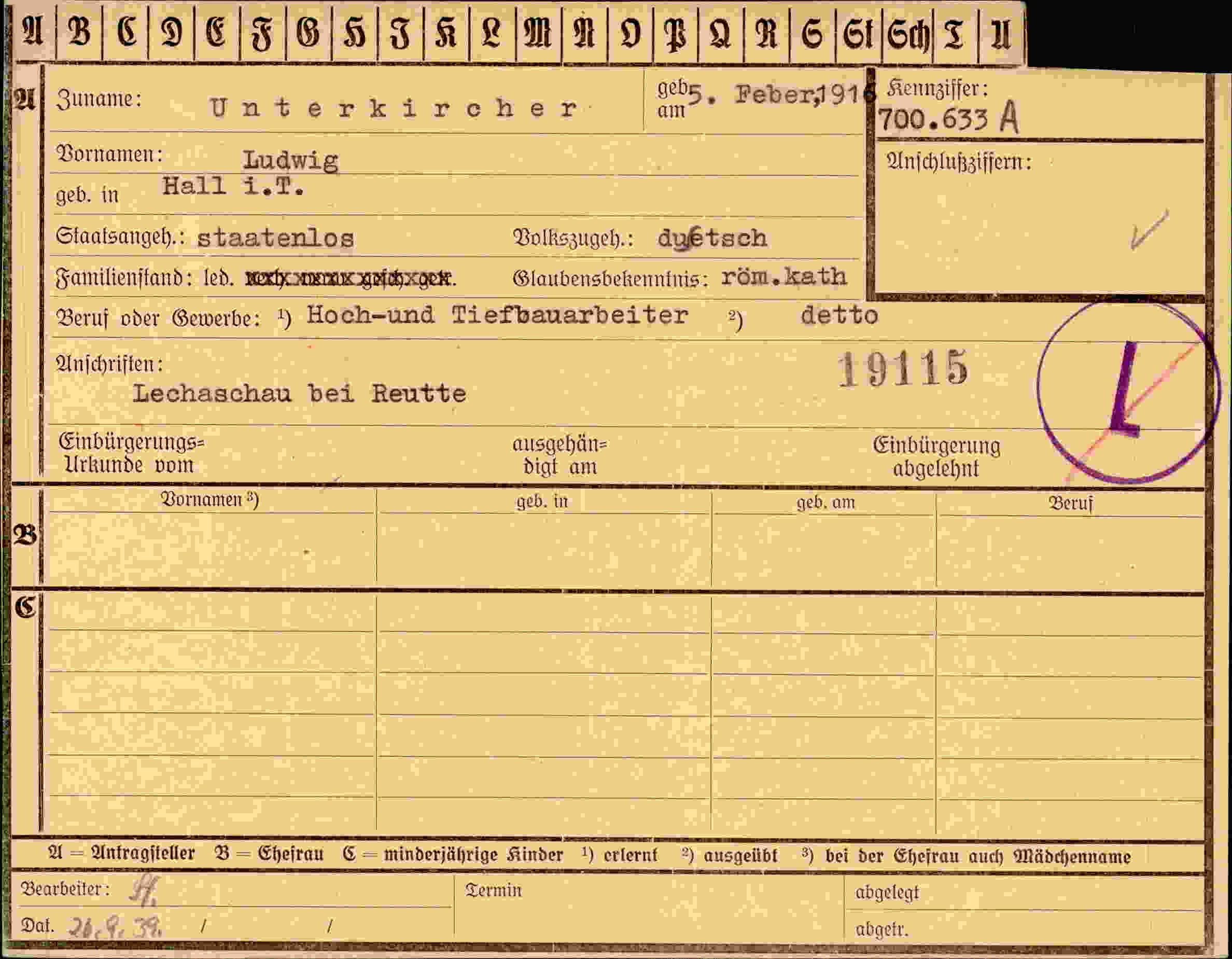 Dokument für Ludwig Unterkircher
