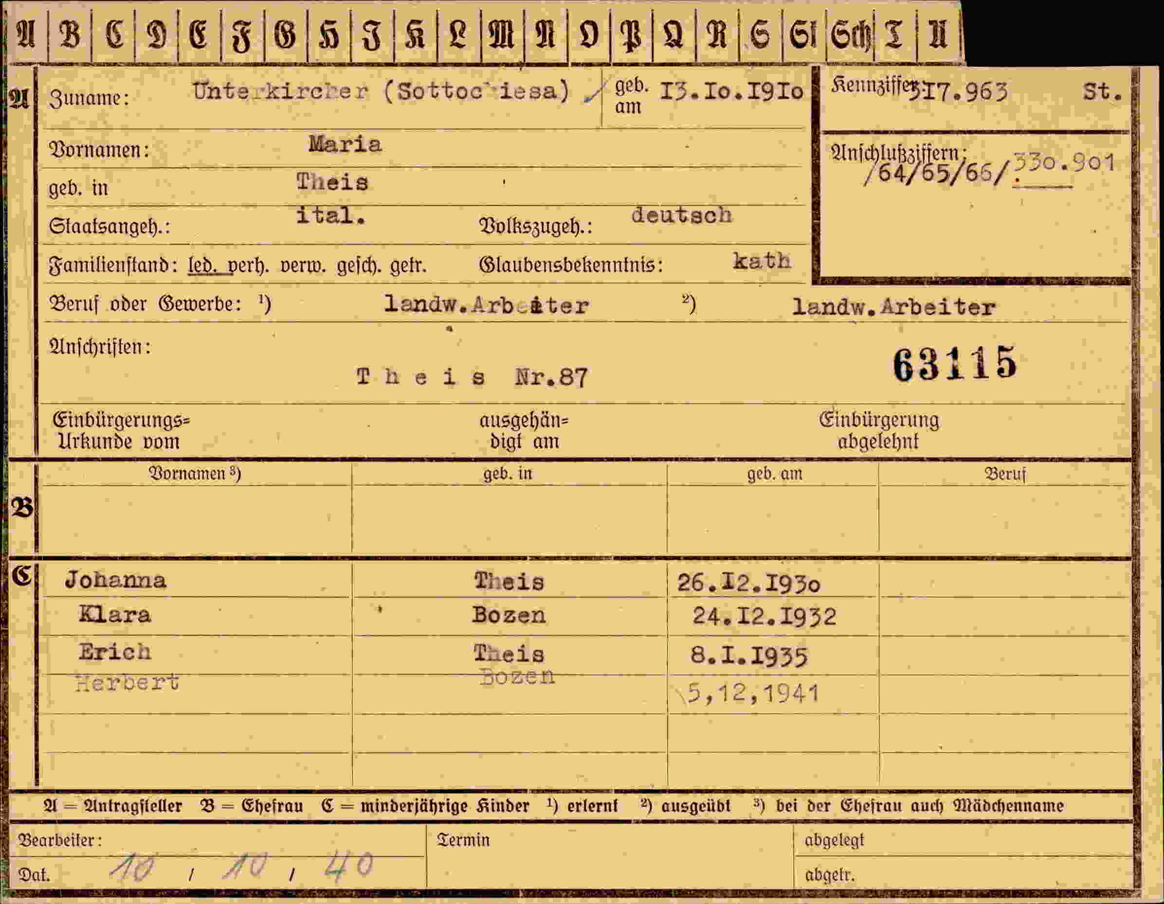 Dokument für Maria Unterkircher