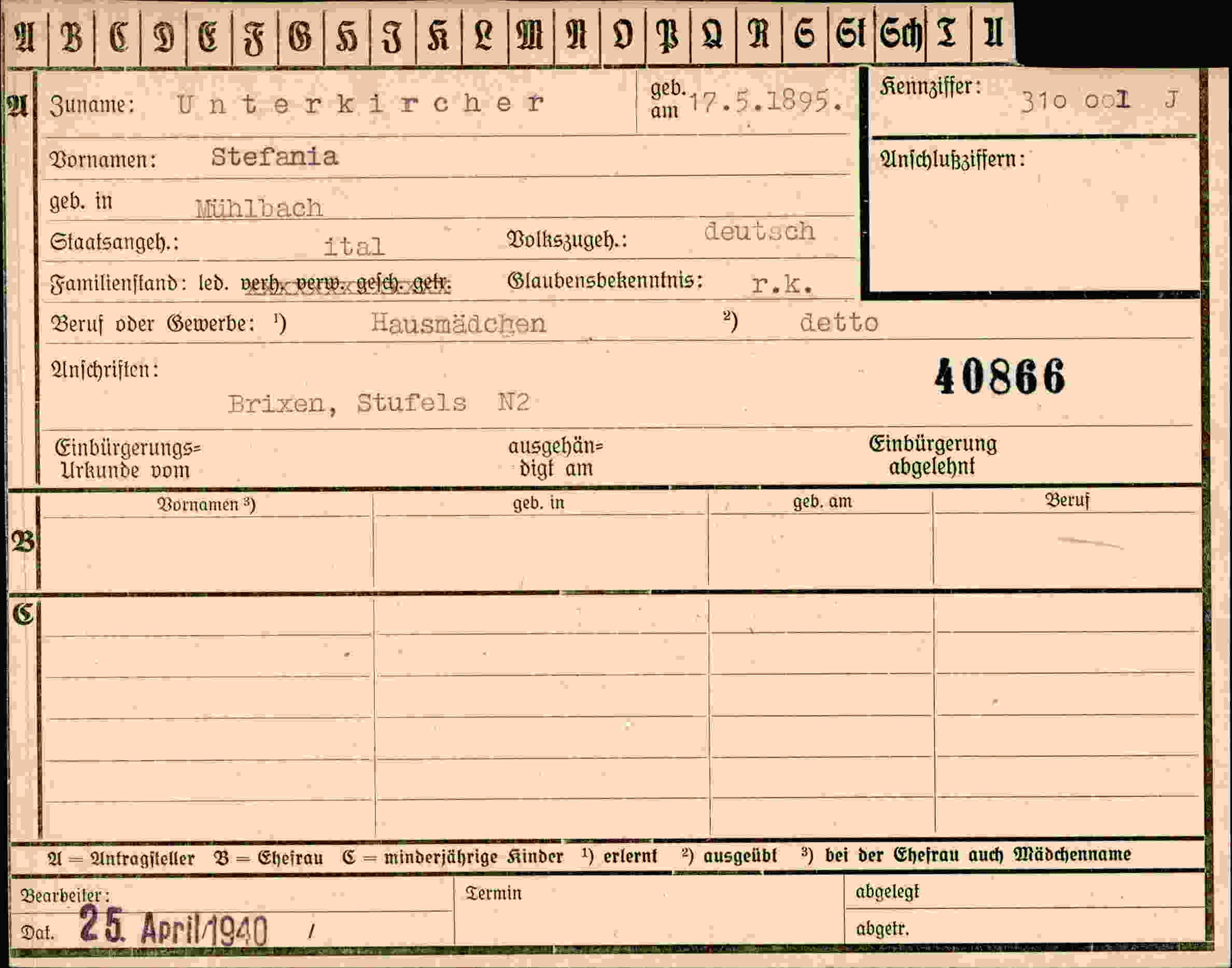Dokument für Stefania Unterkircher