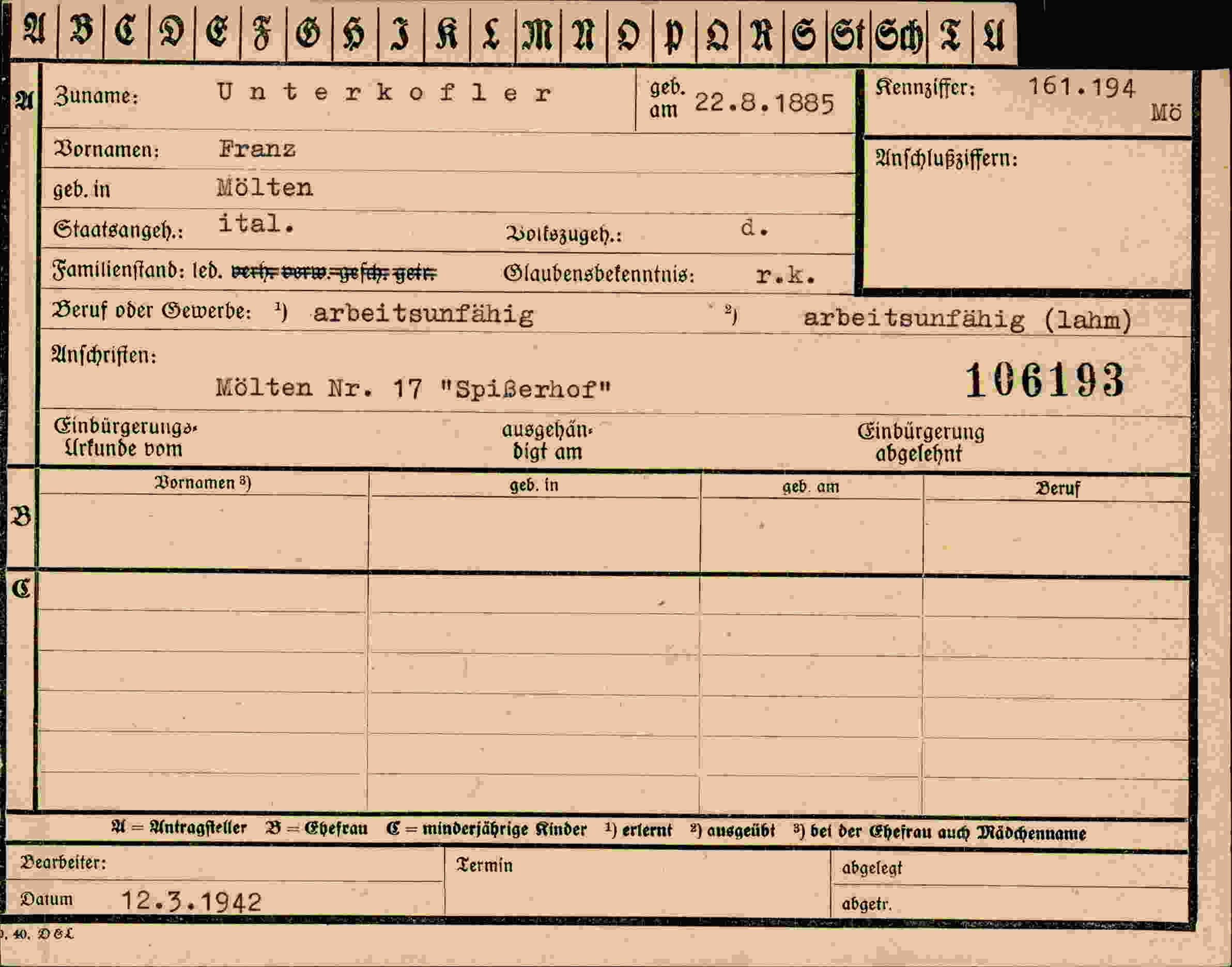Dokument für Franz Unterkofler