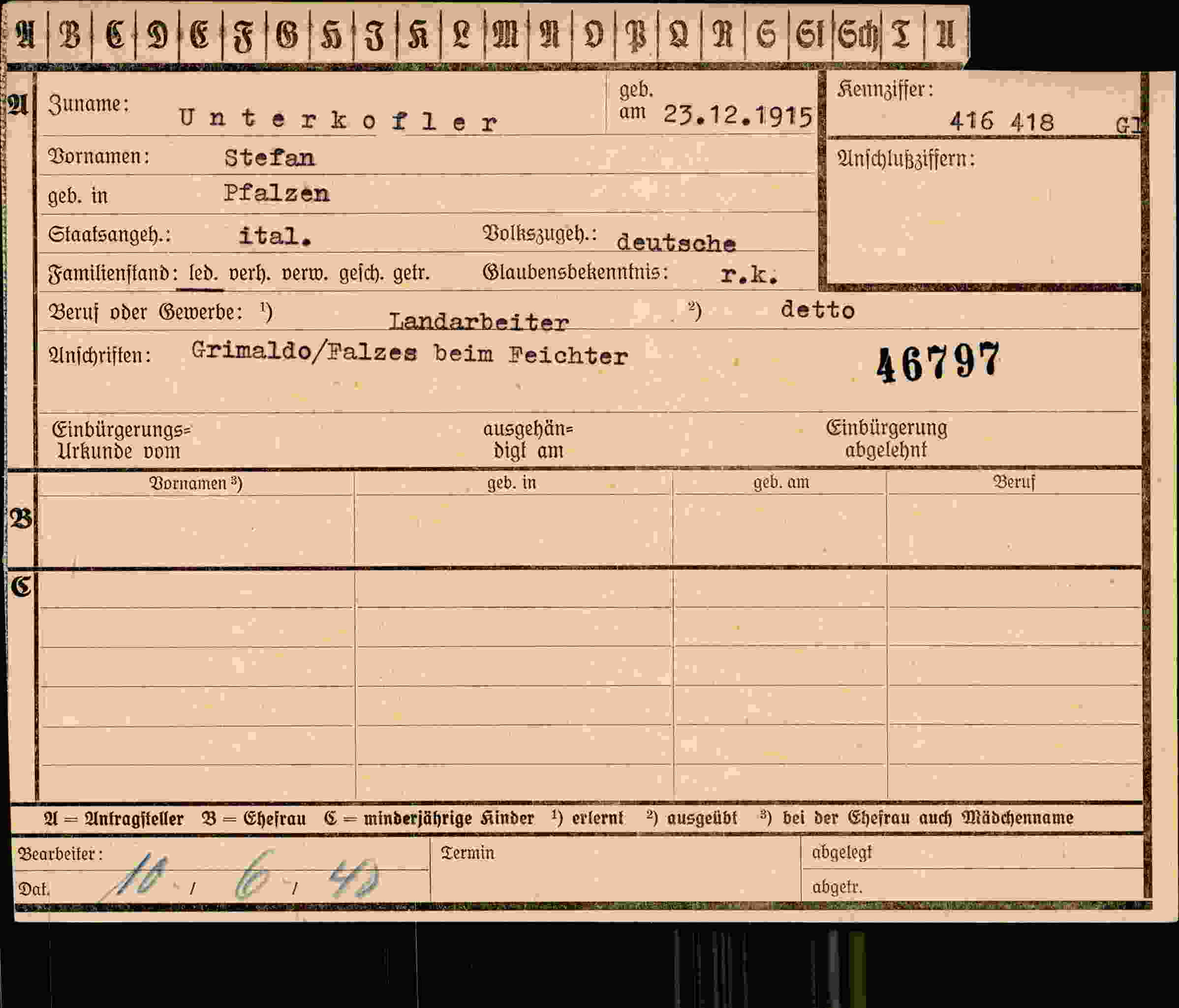 Vorderseite des Dokuments