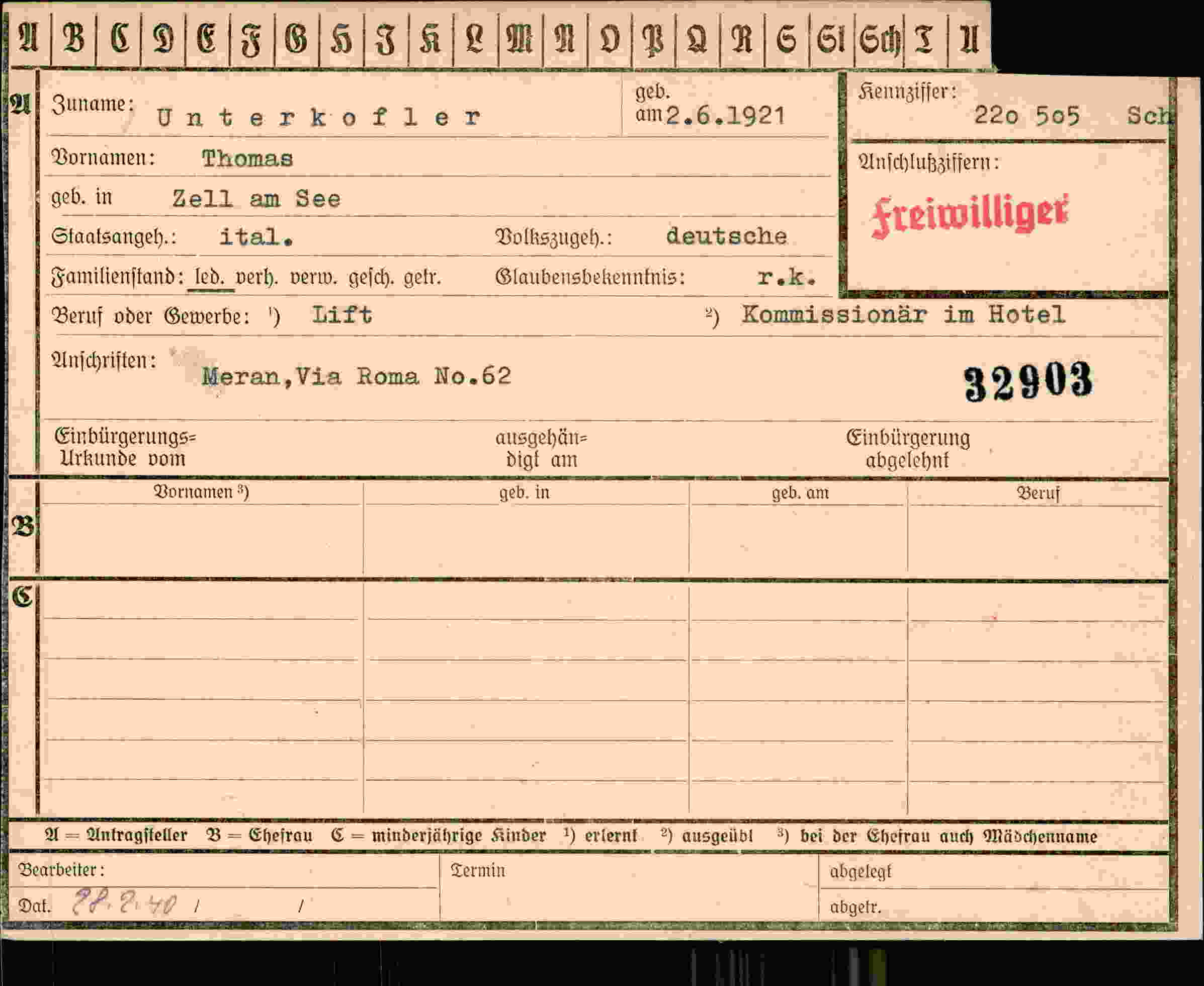 Vorderseite des Dokuments