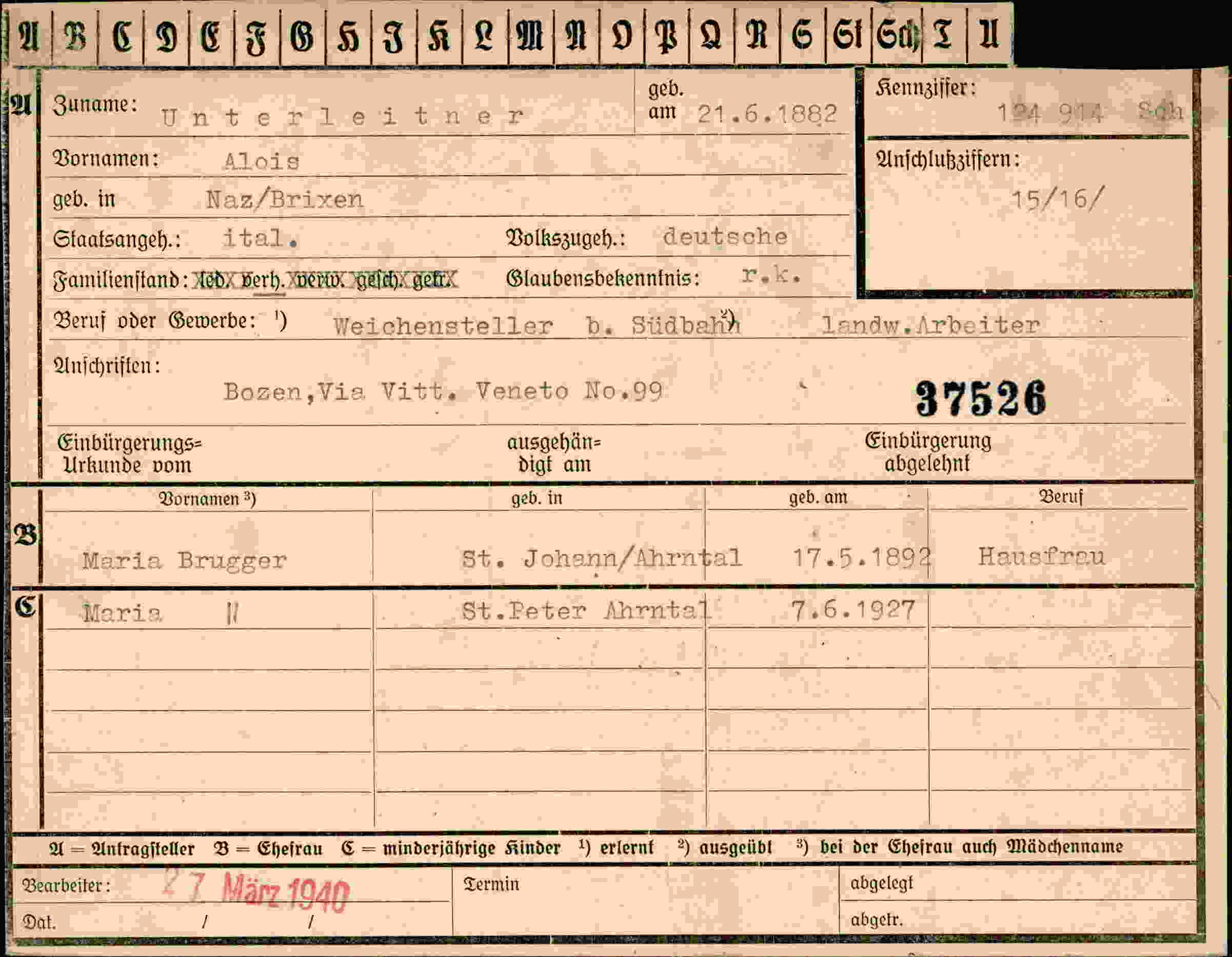 Dokument für Alois Unterleitner