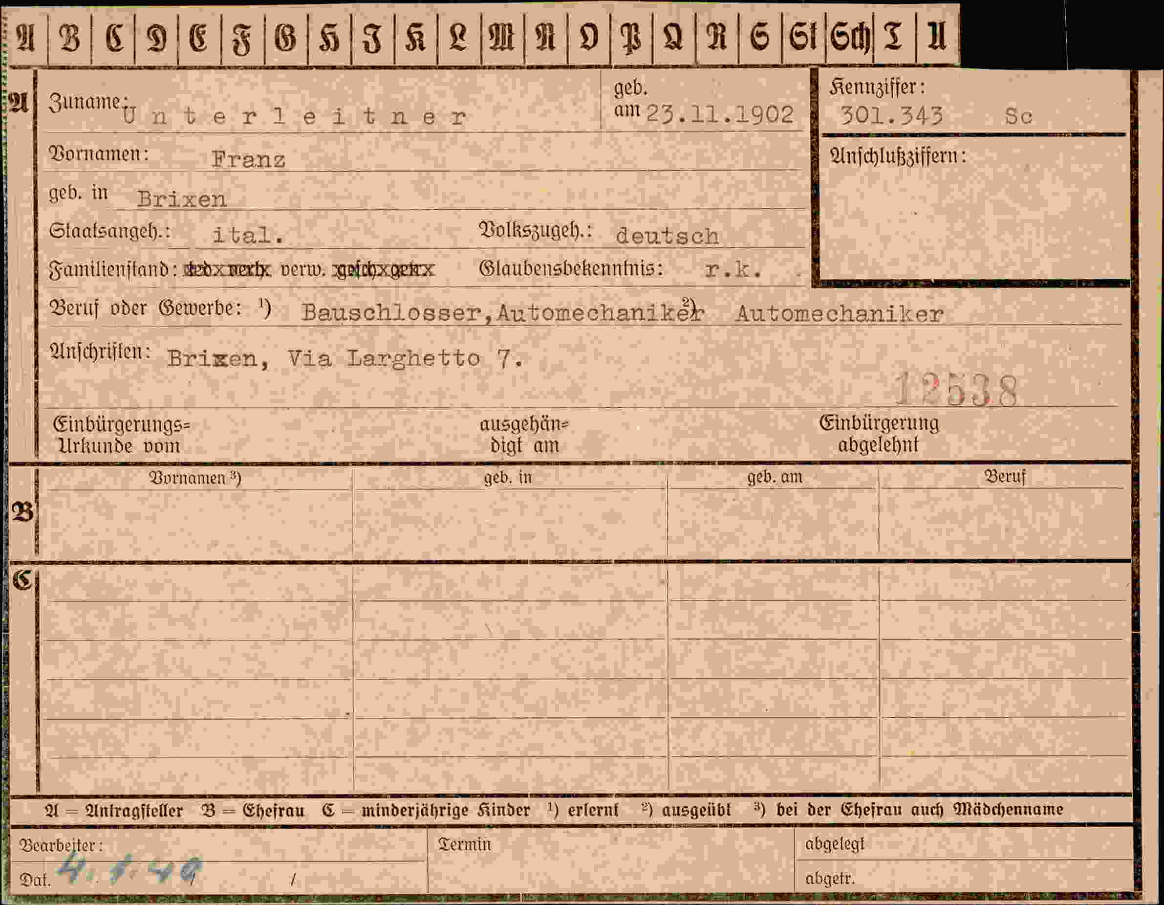 Dokument für Franz Unterleitner