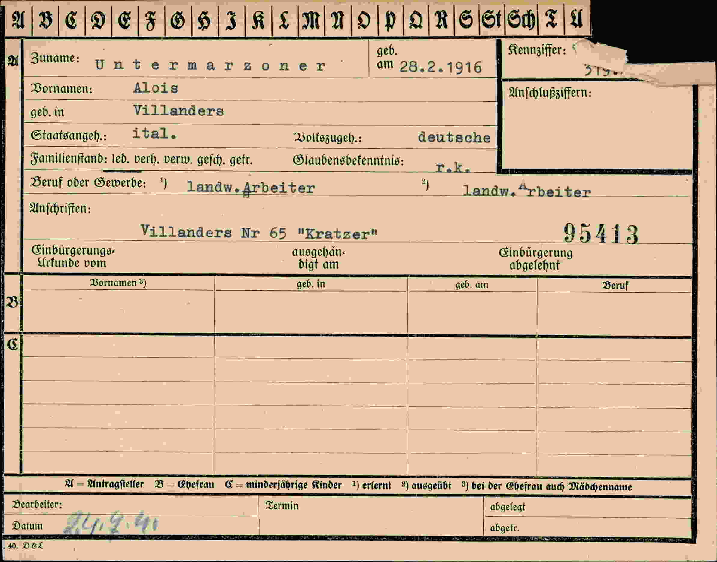 Dokument für Alois Untermarzoner