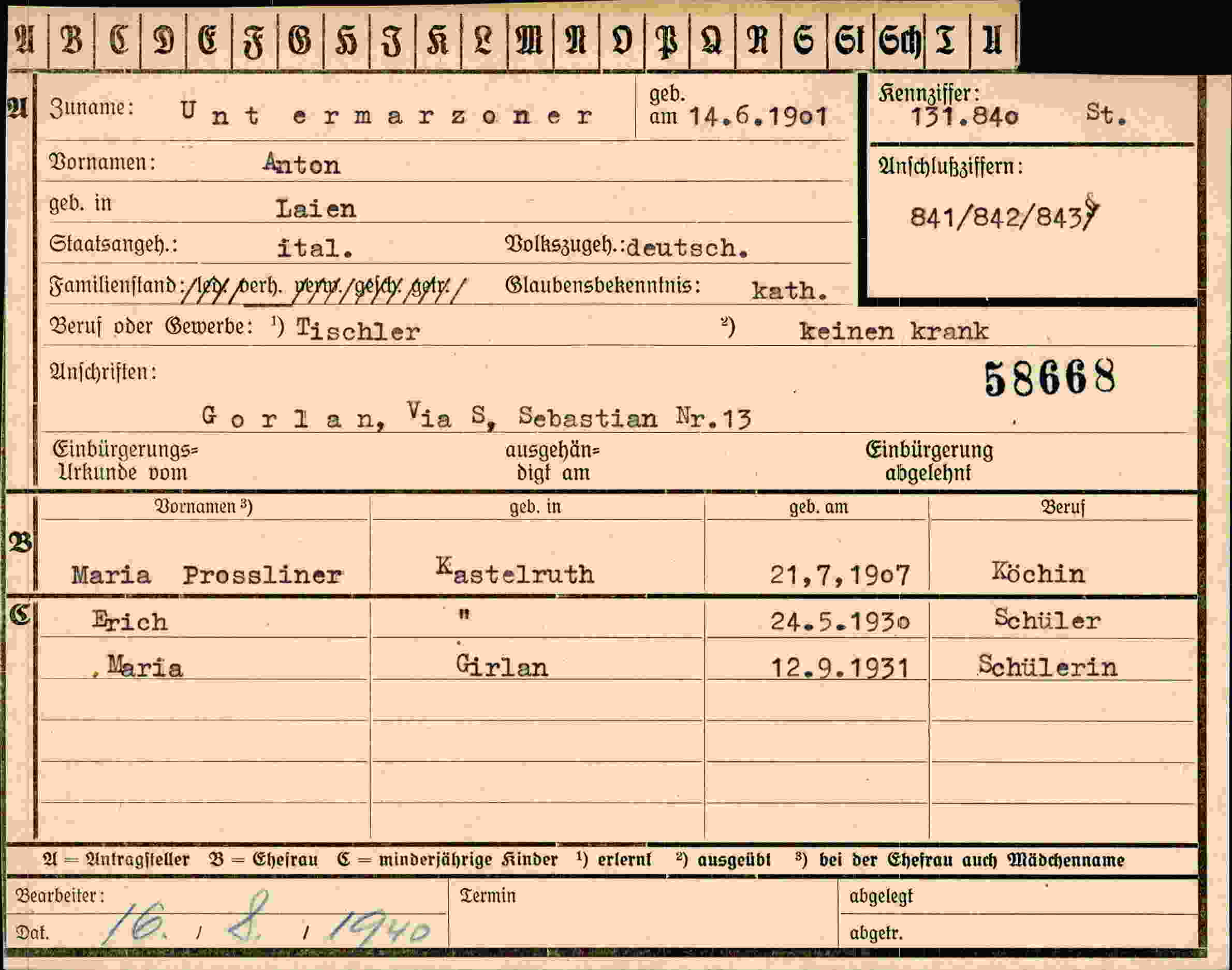 Dokument für Anton Untermarzoner