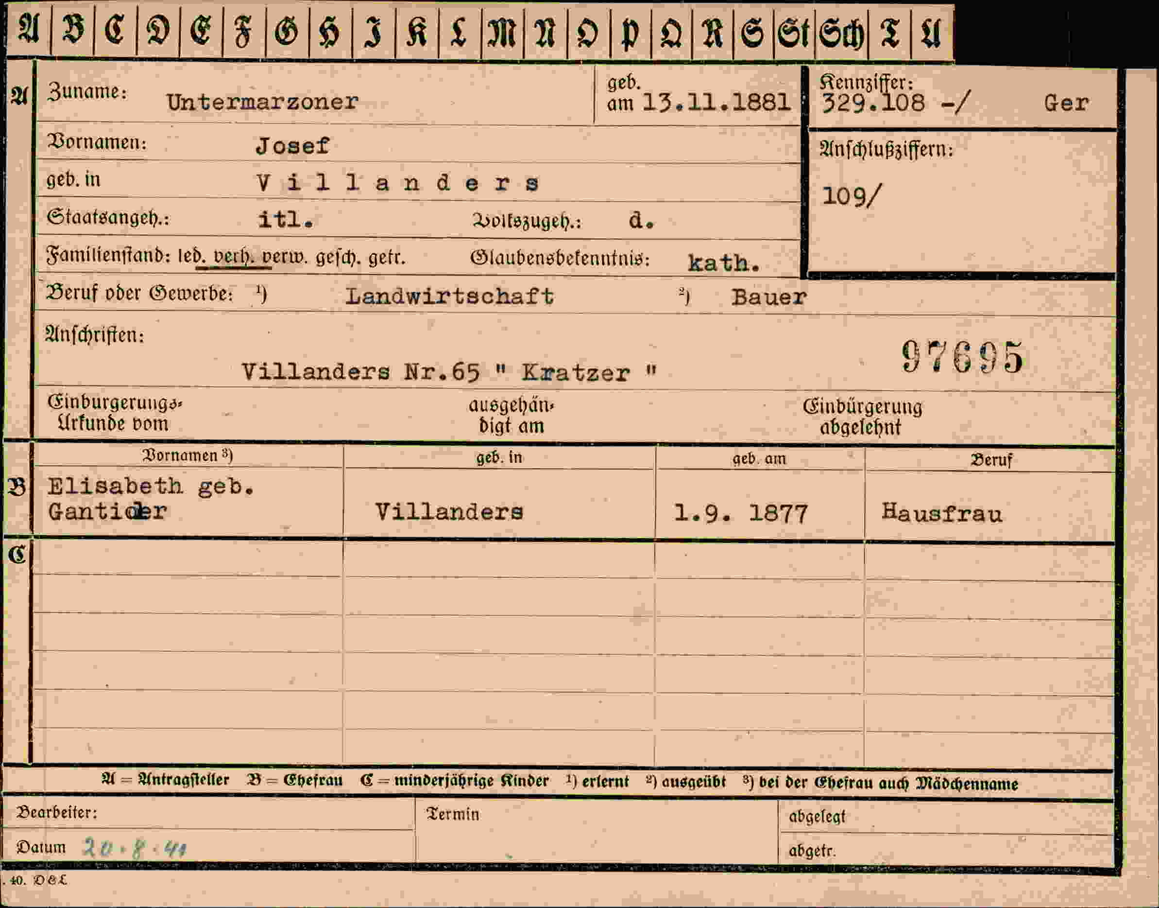 Dokument für Josef Untermarzoner