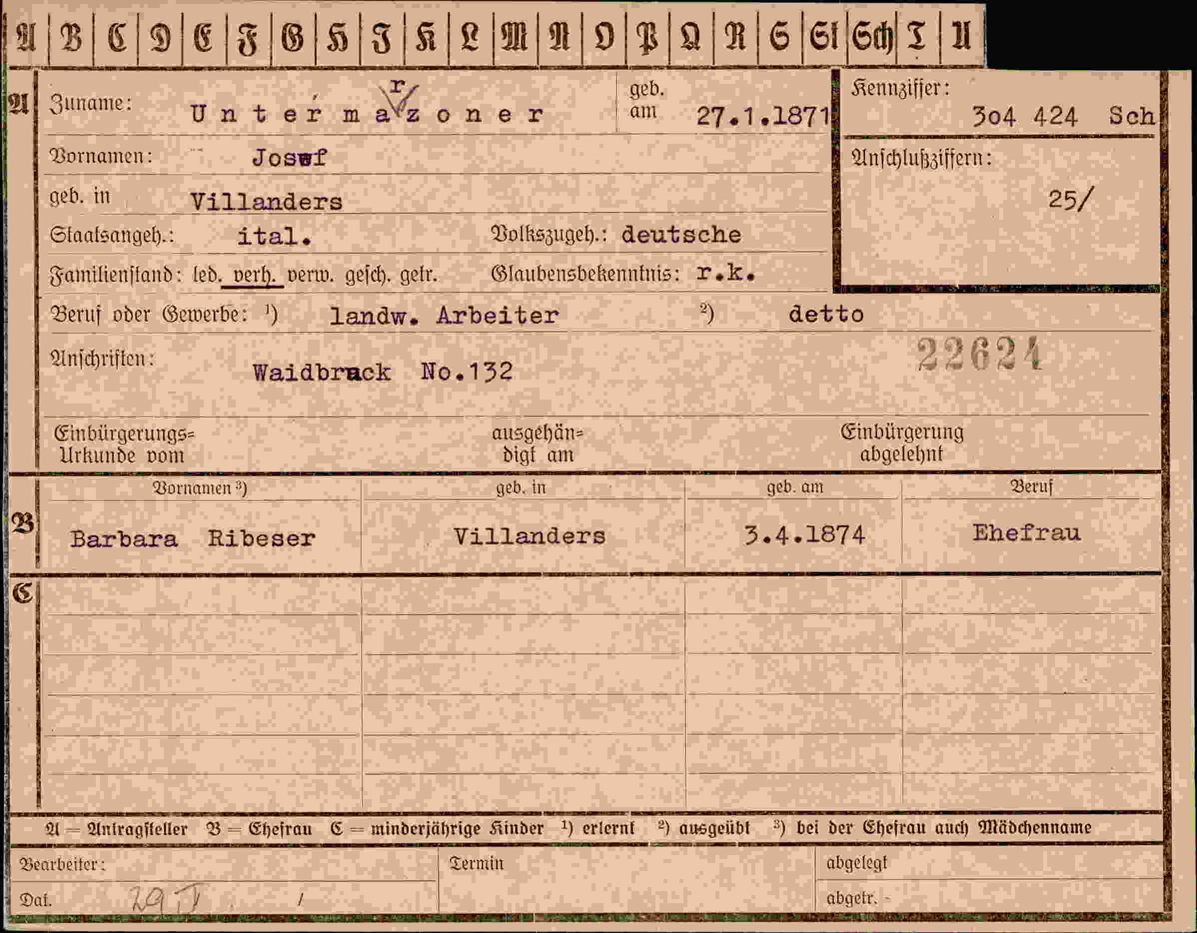 Dokument für Josef Untermazoner