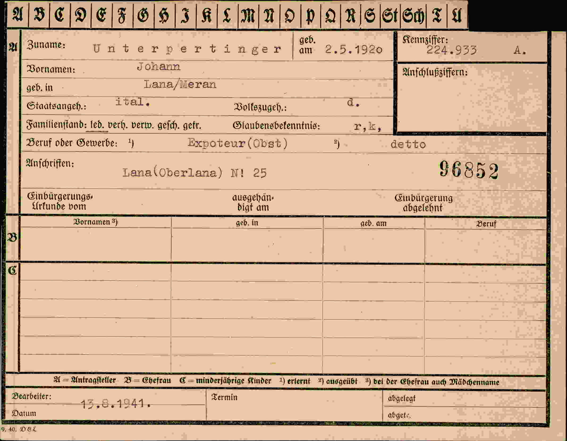 Dokument für Johann Unterpertinger