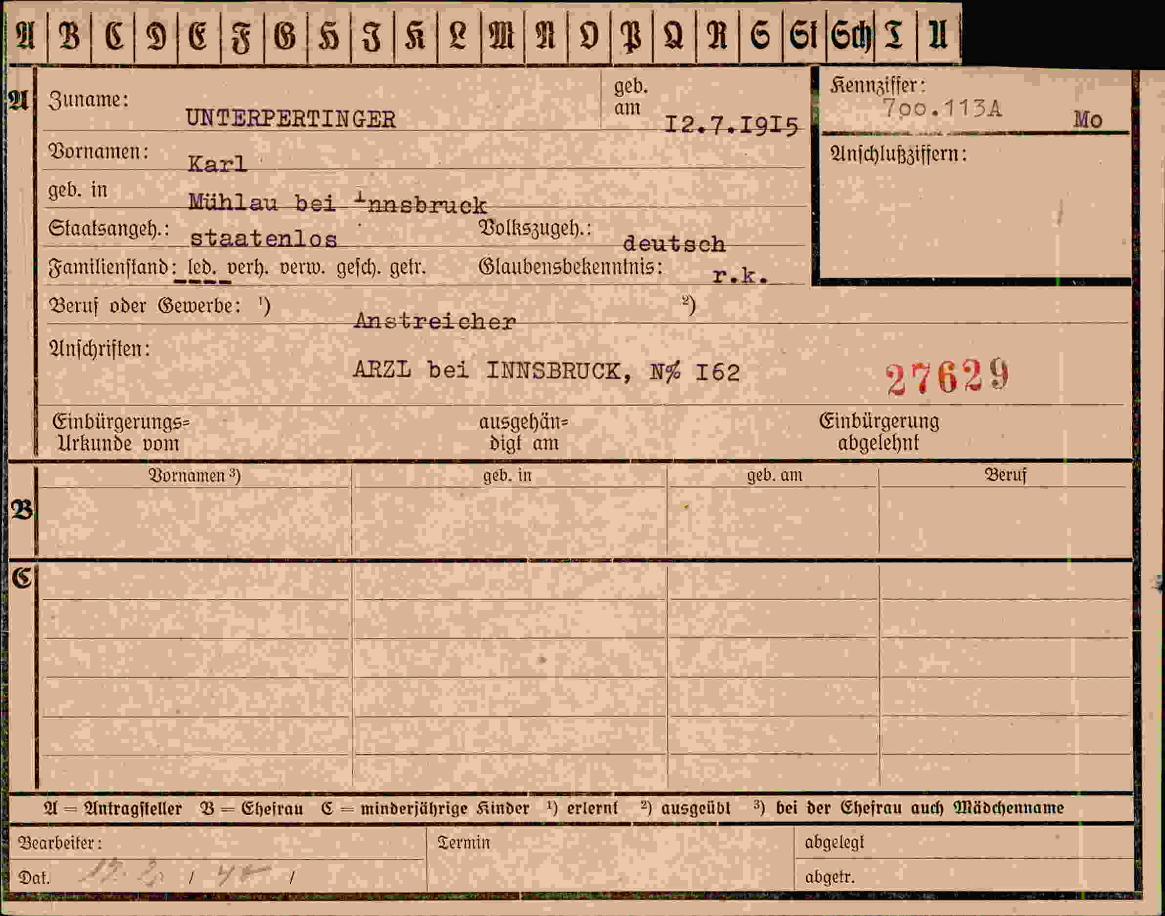 Vorderseite des Dokuments