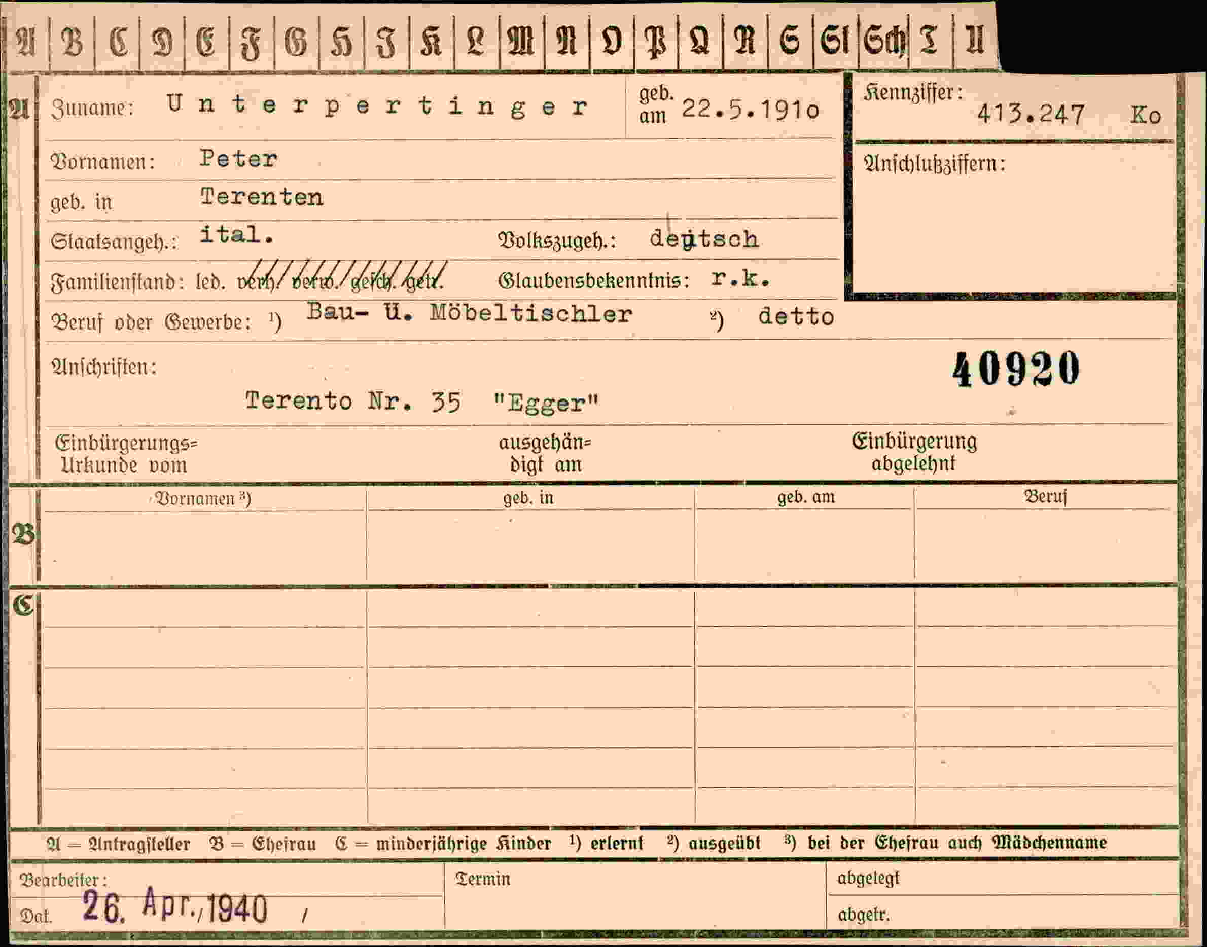 Dokument für Peter Unterpertinger