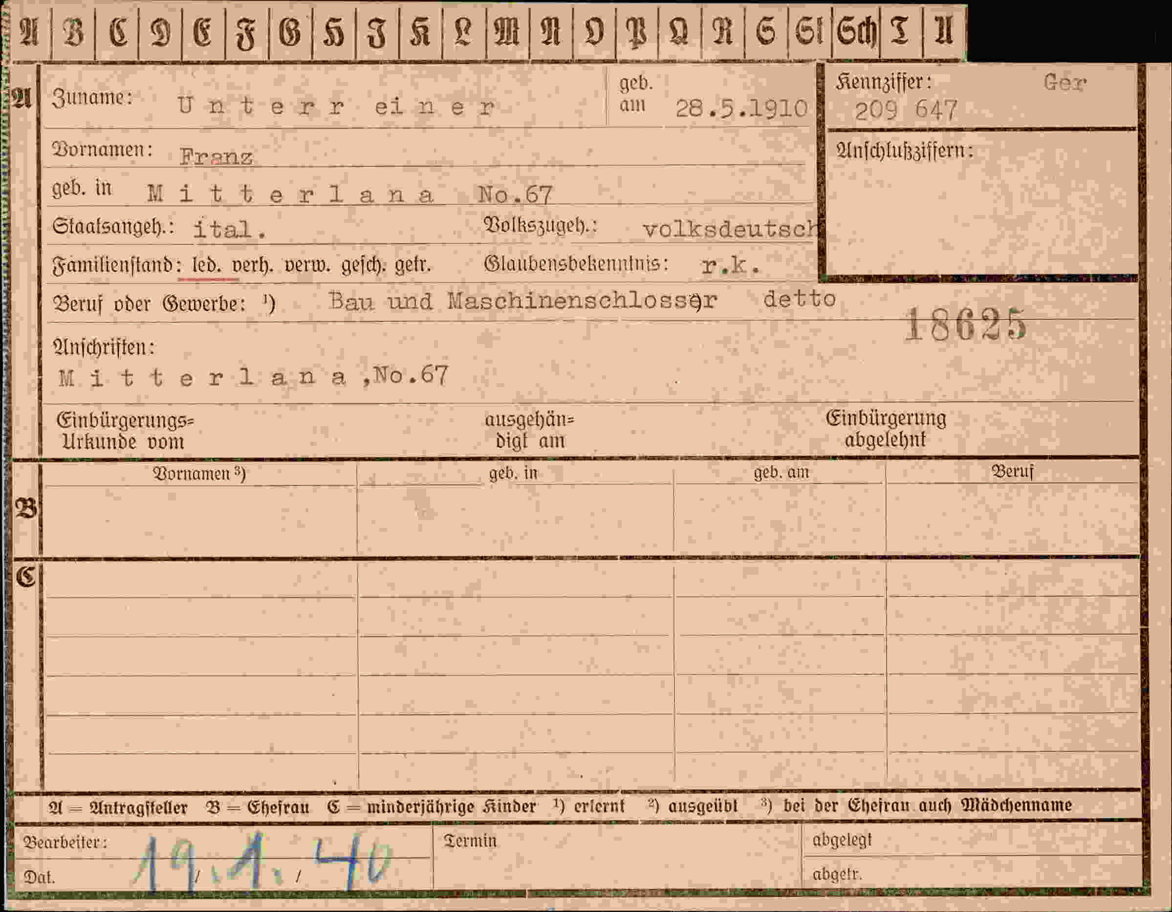 Dokument für Franz Unterr einer