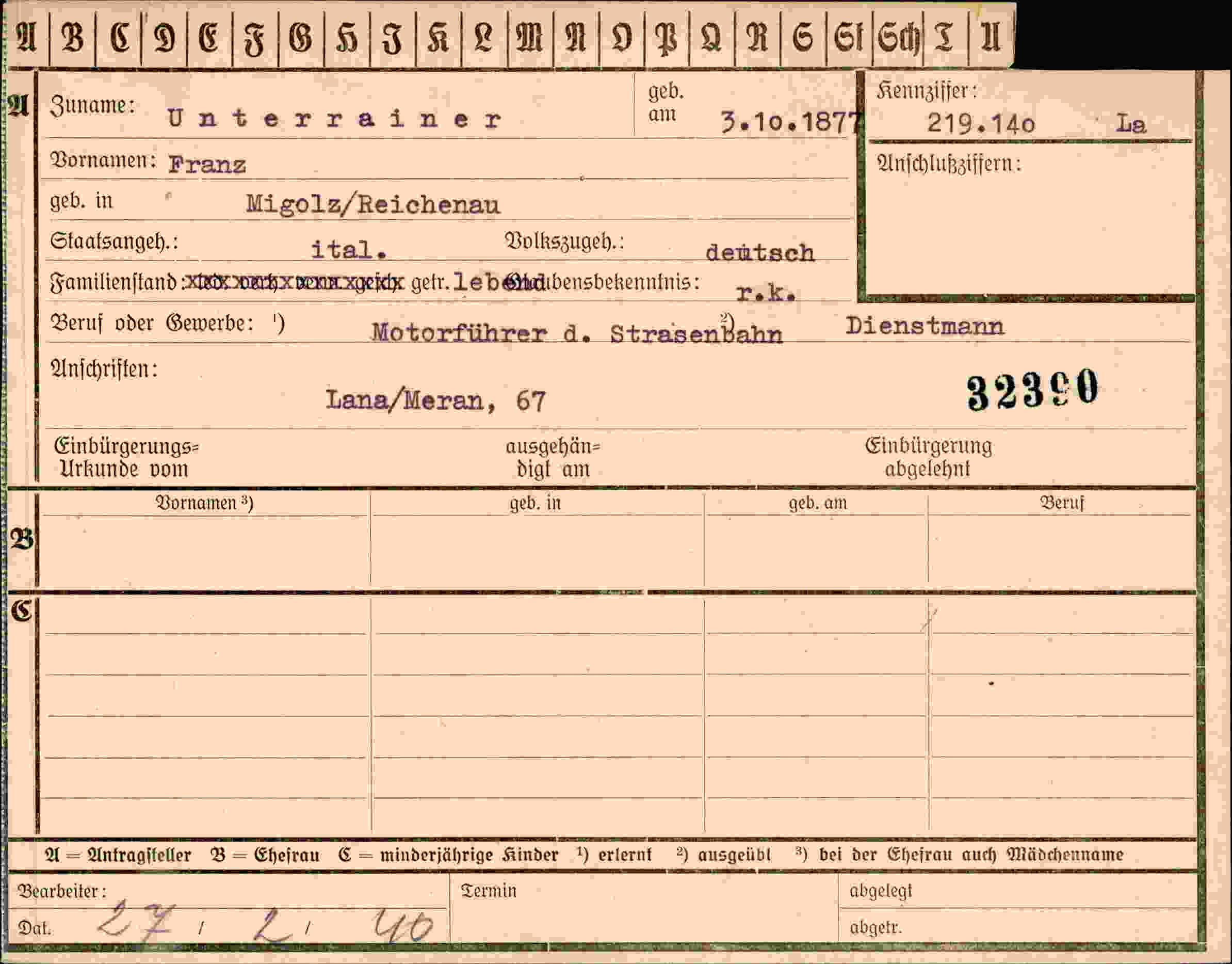 Dokument für Franz Unterrainer