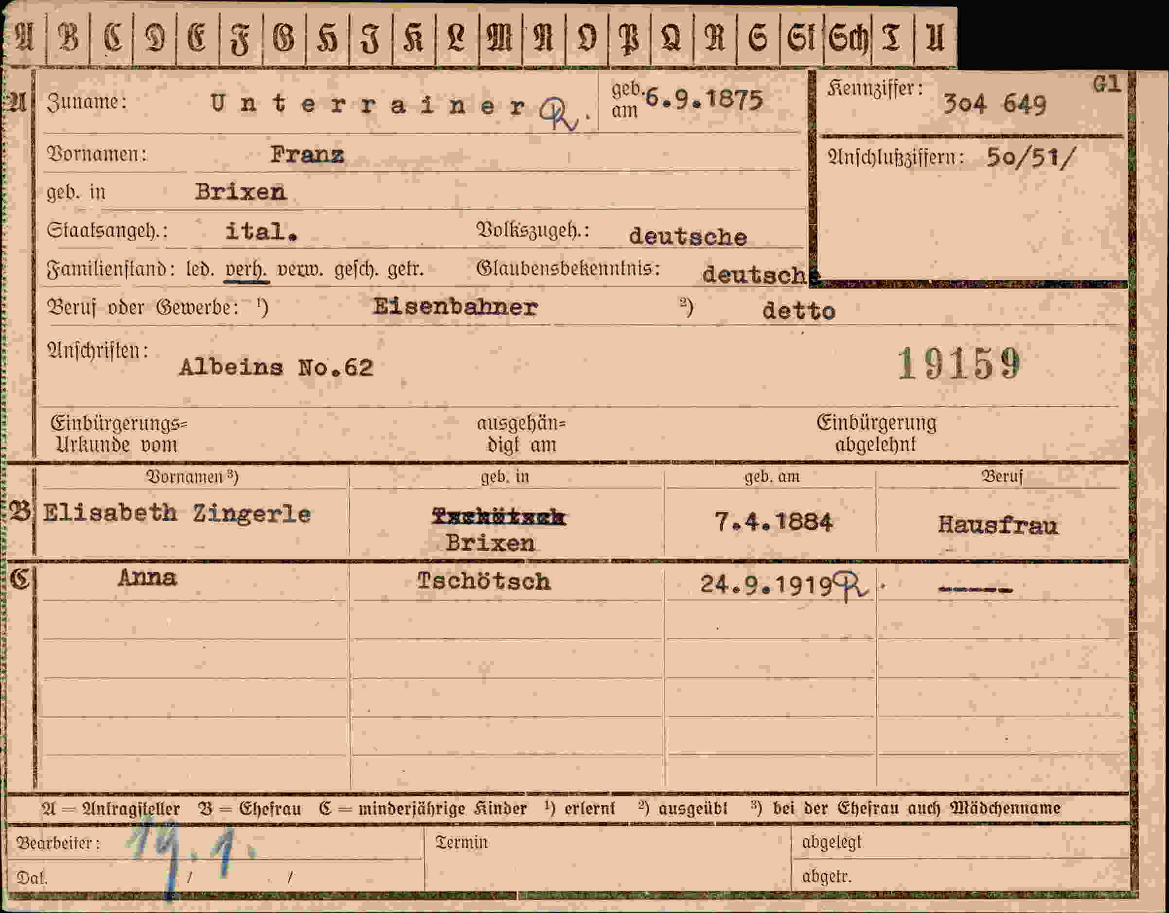 Dokument für Franz Unterrainer