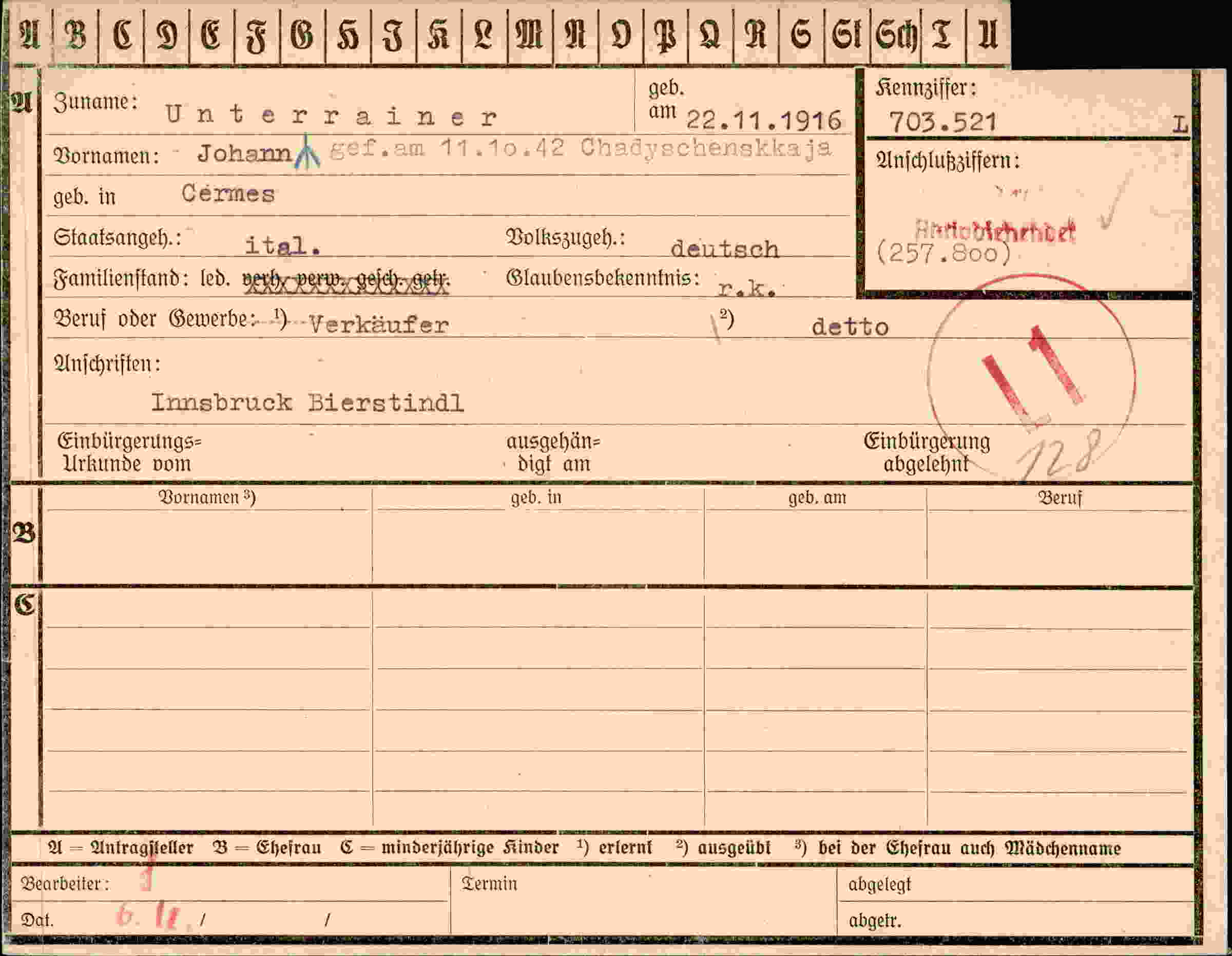 Vorderseite des Dokuments