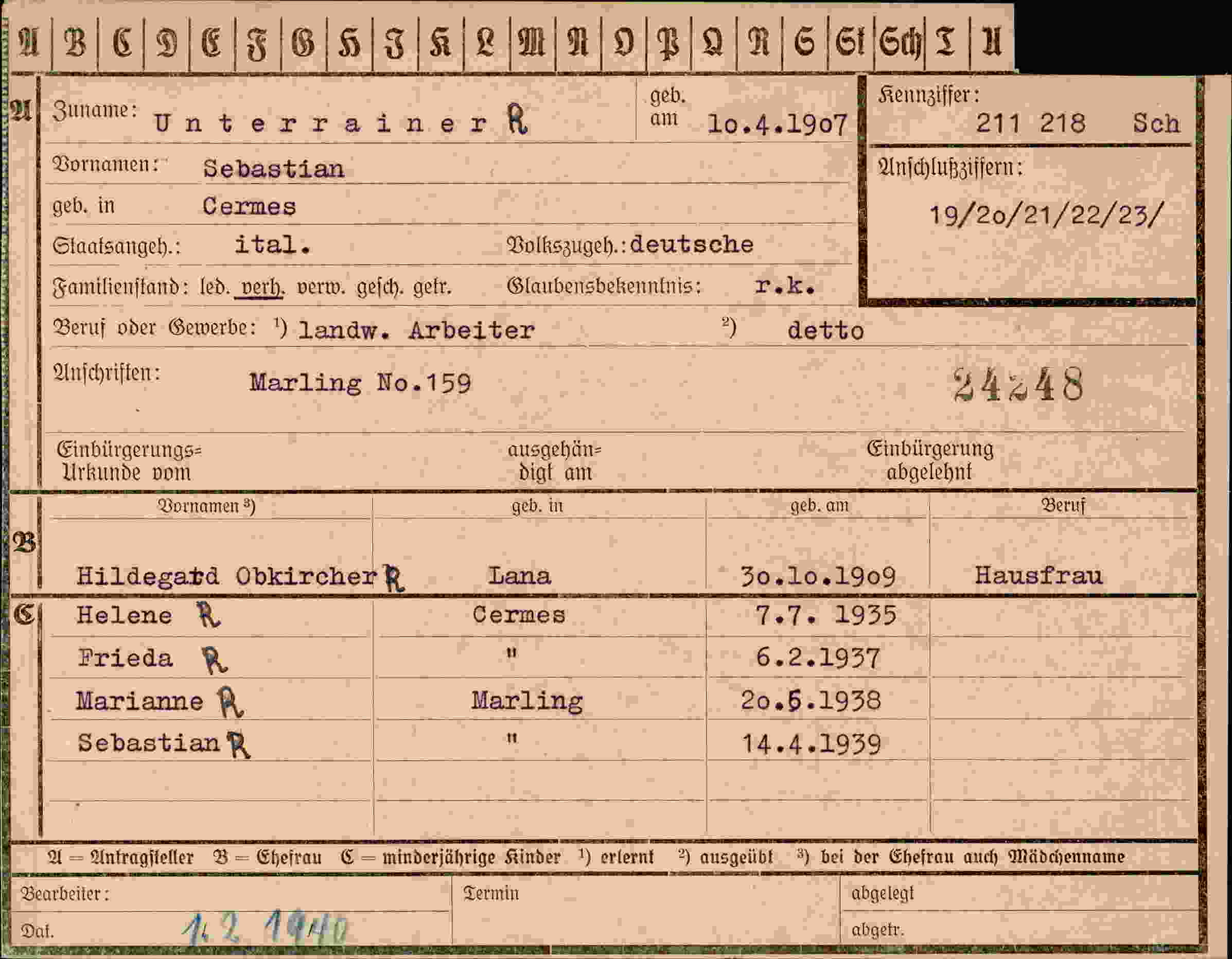 Vorderseite des Dokuments